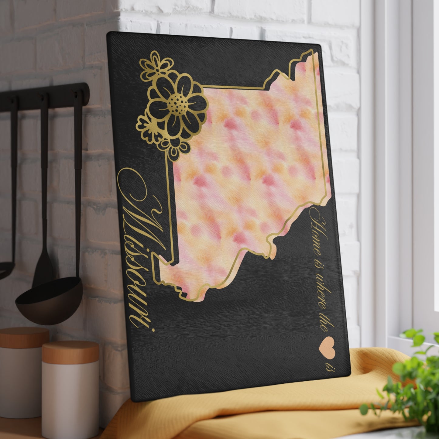 🩷 Missouri State Floral Cutting Board – Home is Where the Heart Is 🌸