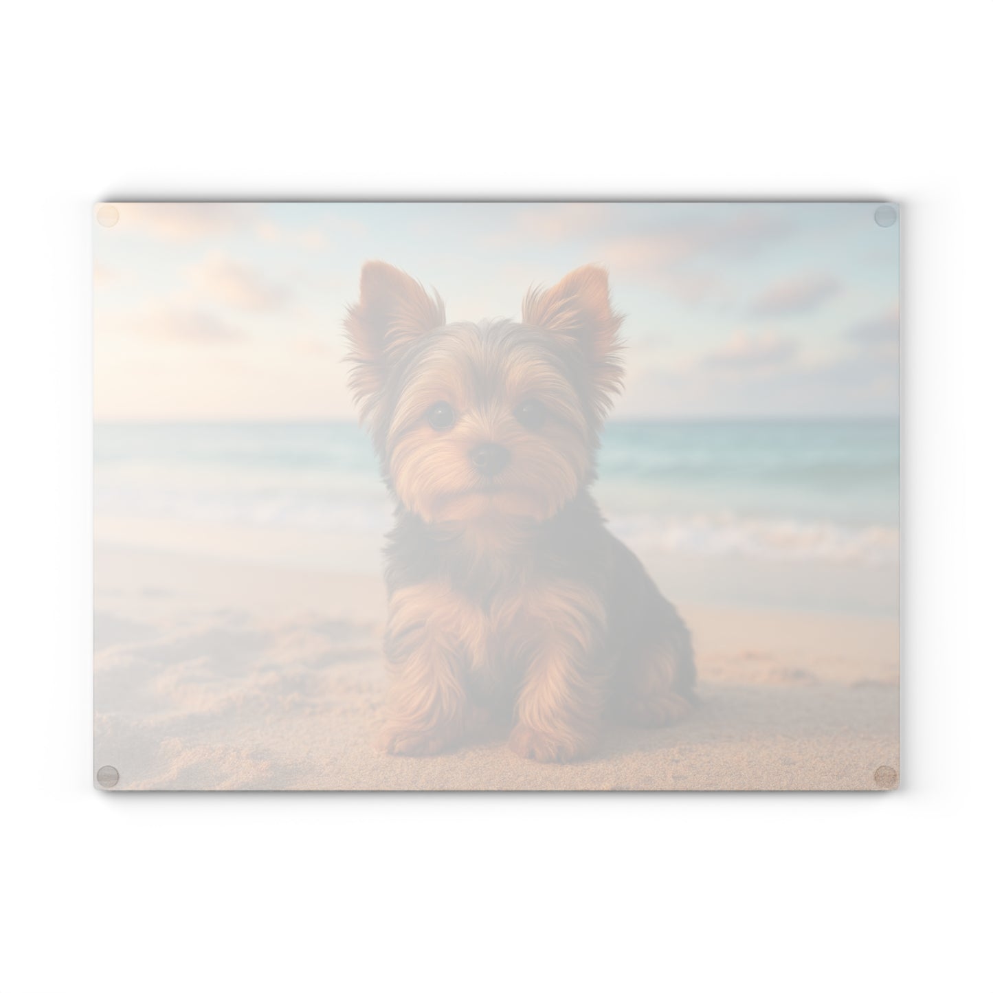 ๐พ๐ Yorkie Puppy at the Beach Cutting Board โ Coastal Cuteness for Your Kitchen ๐