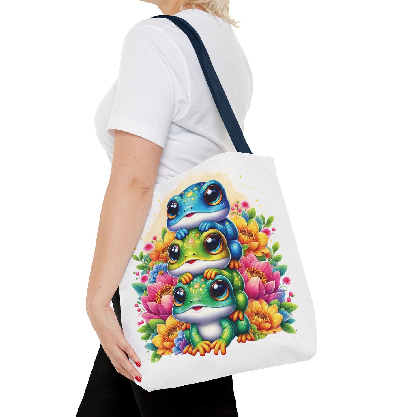 ๐ธ Stacked Frogs Floral Tote Bag โ Colorful Whimsy for Every Day ๐ธ๐