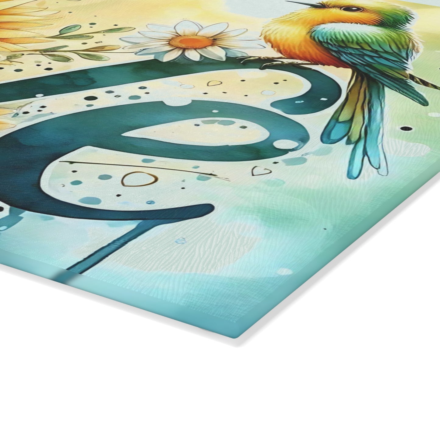 Tabla de cortar Love con diseño de pájaro y girasol