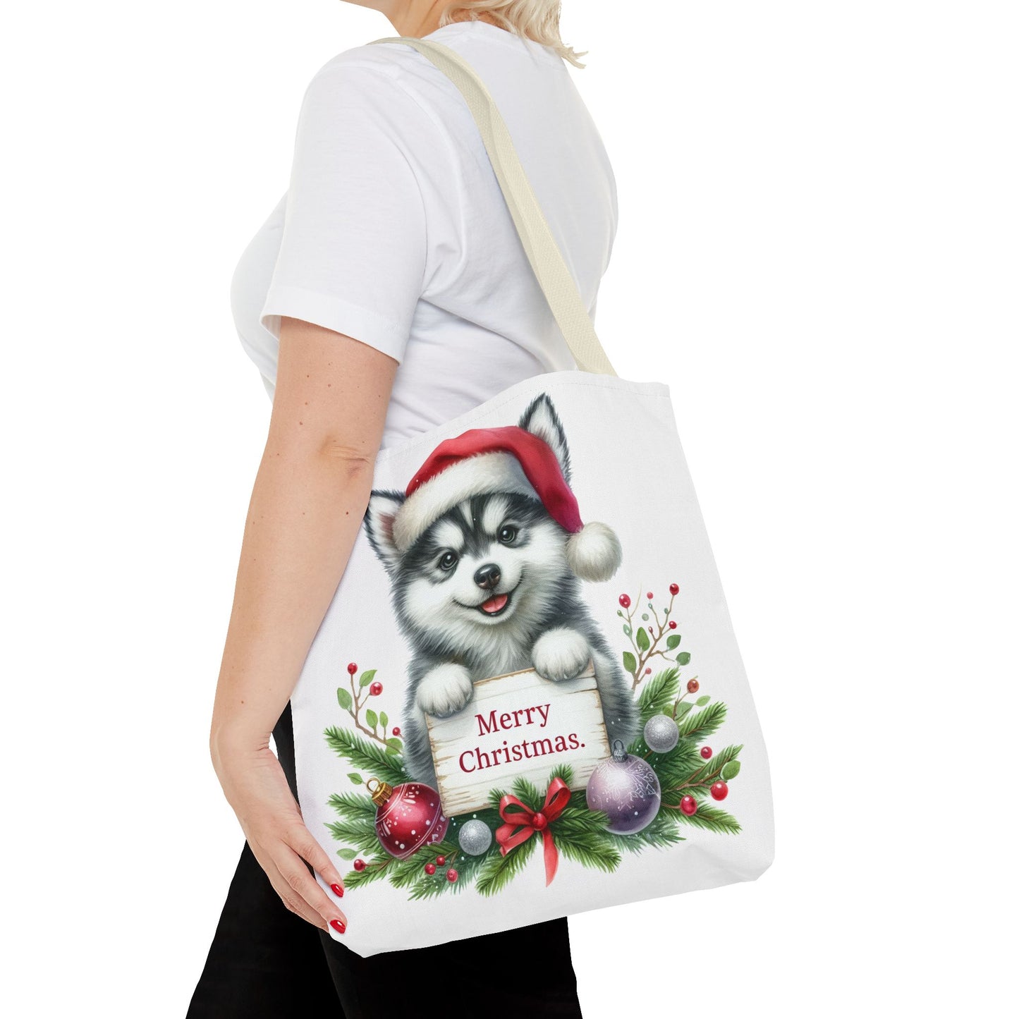 🎁 Husky “Merry Christmas” Tote Bag – Holiday Cuteness You Can Carry 🎄