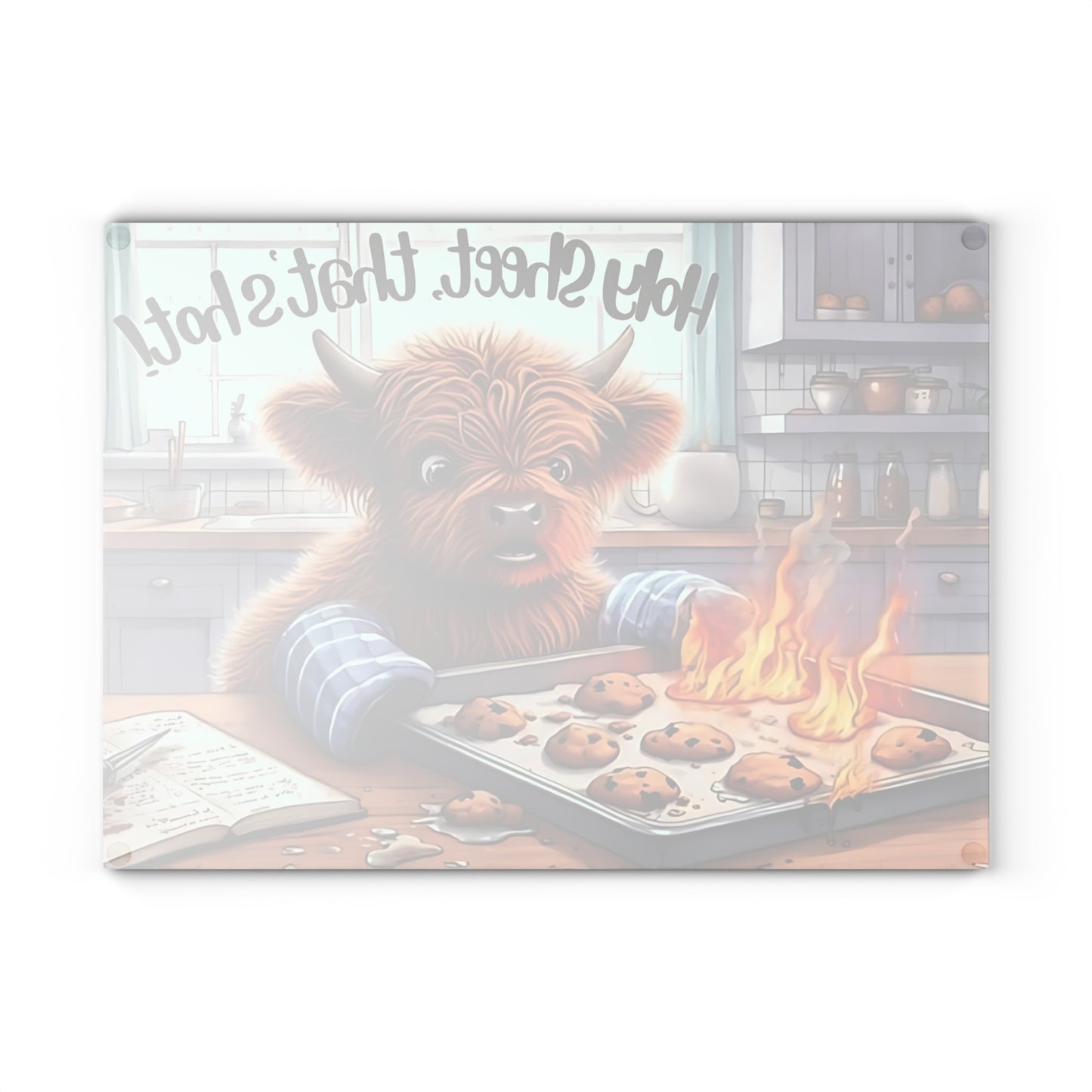 ¡Qué rico! – Tabla de cortar con diseño de vaca de las Highlands