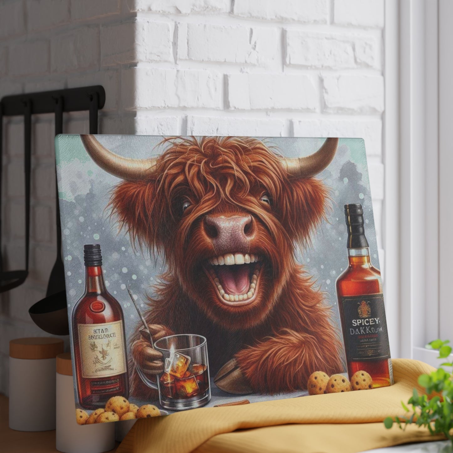 Tabla de cortar de vaca de las Tierras Altas, tabla de cortar de vidrio templado, tabla de charcutería, tabla de cortar, regalo de inauguración de la casa, tabla de cortar personalizada