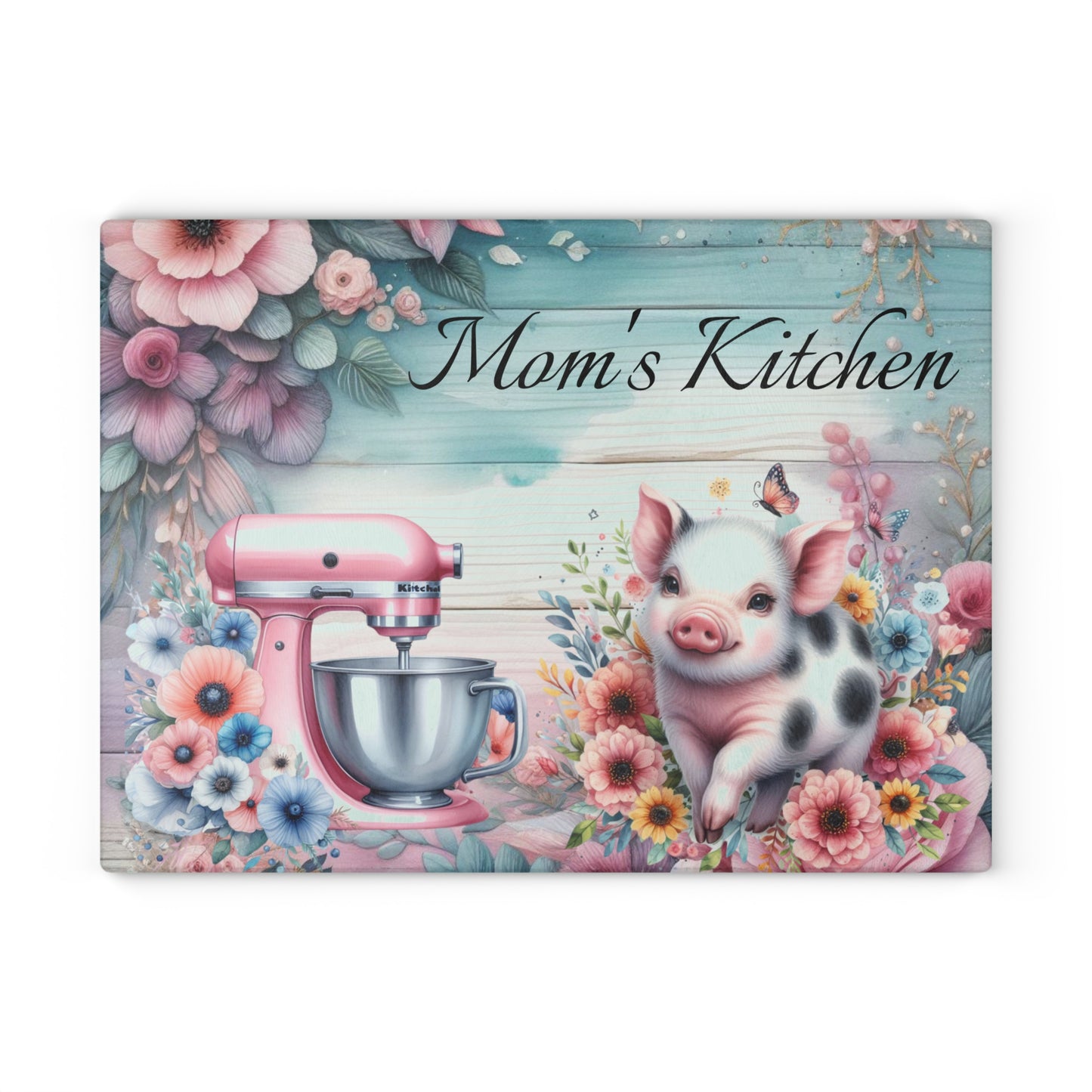 Tabla de cortar de cerdo, tabla de cortar personalizada, decoración con nombre personalizado, cocina de mamá, decoración de granja, tabla de cortar de vidrio, regalo para amantes de los cerdos,