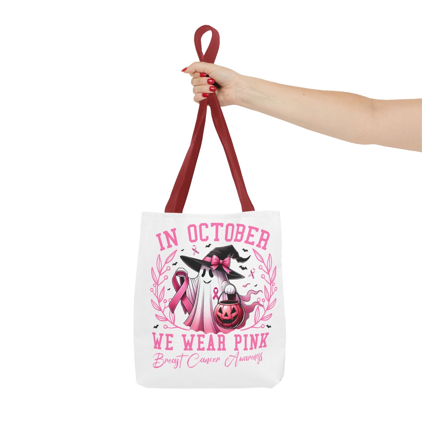 🎀 In October We Wear Pink Tote Bag – Breast Cancer Awareness with Spooky Charm 🎃