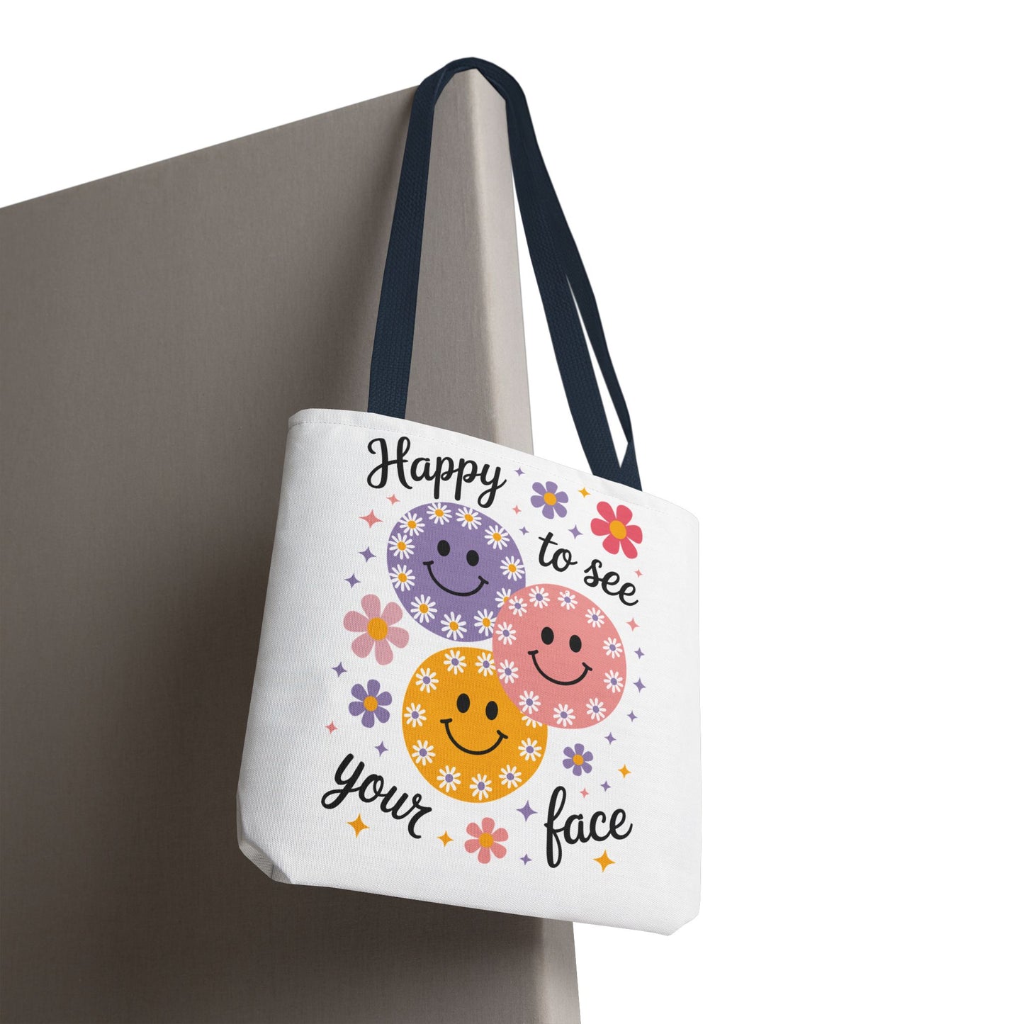 ๐ผ Happy Face Daisy Tote Bag โ Retro Smiles with Floral Charm ๐ธ