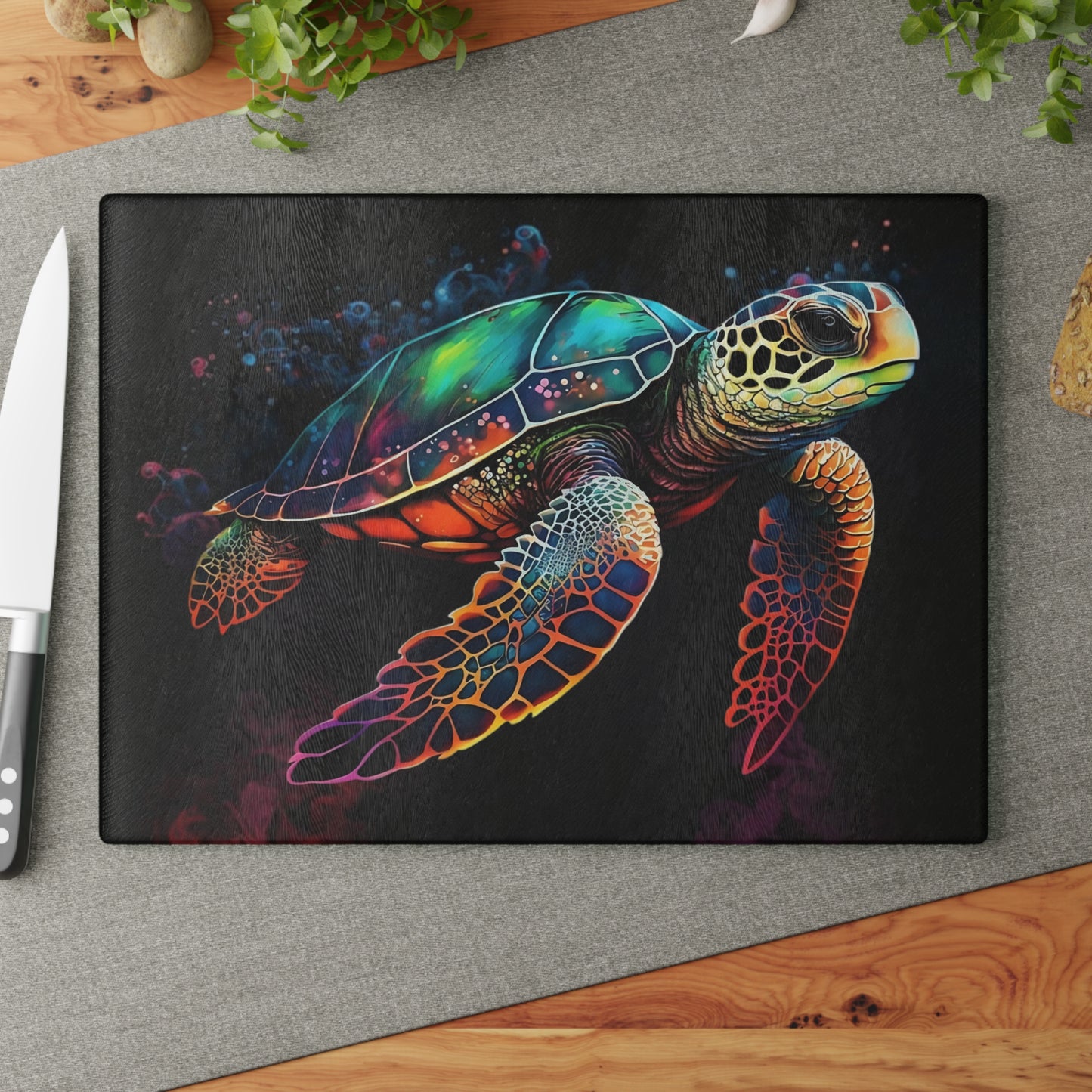 Tabla de cortar - Hermoso diseño de tortuga marina, tabla de cortar de vidrio templado, tabla de charcutería, tabla de cortar, regalo de inauguración de la casa, tabla de cortar personalizada, rústica