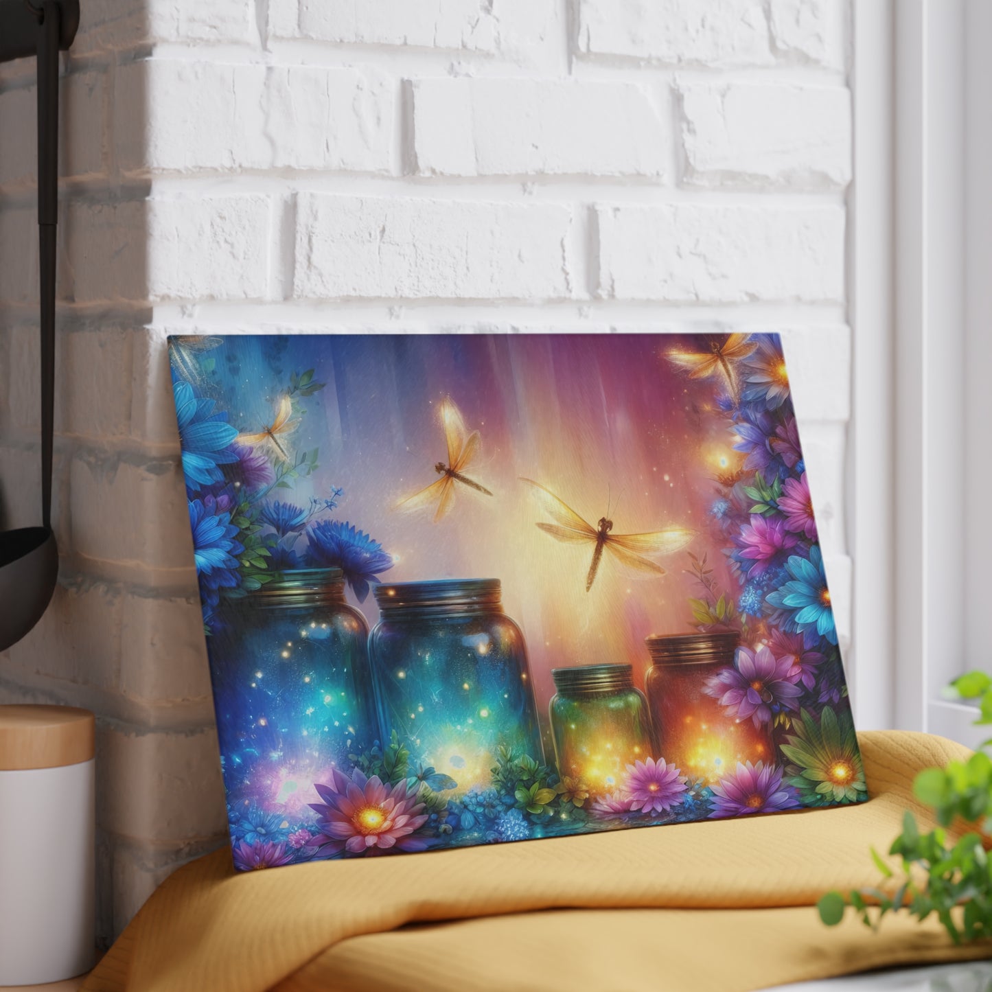 ✨🌸 Enchanted Dragonfly Glow Cutting Board – Magical Floral Garden Elegance 🌸✨