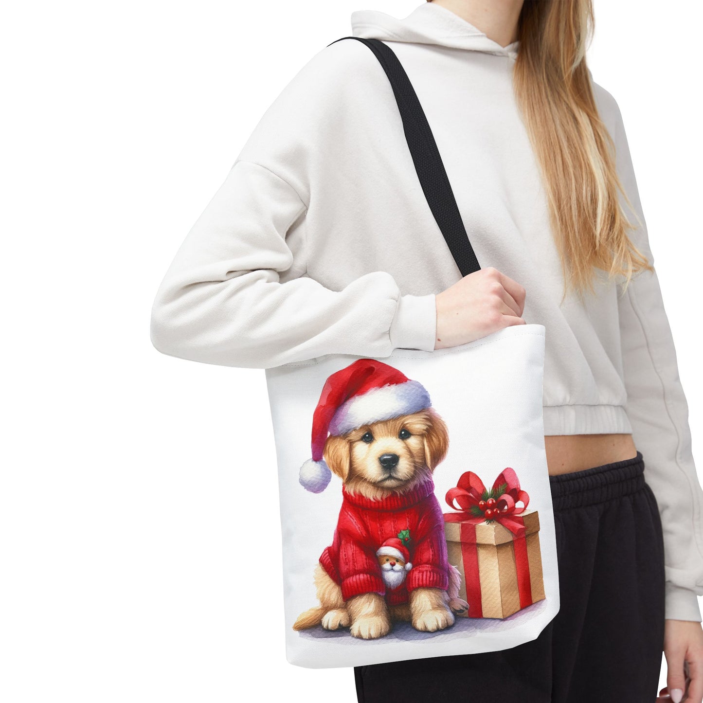 🎄 Golden Retriever Puppy Christmas Tote Bag – Festive Charm for Dog Lovers 🐶