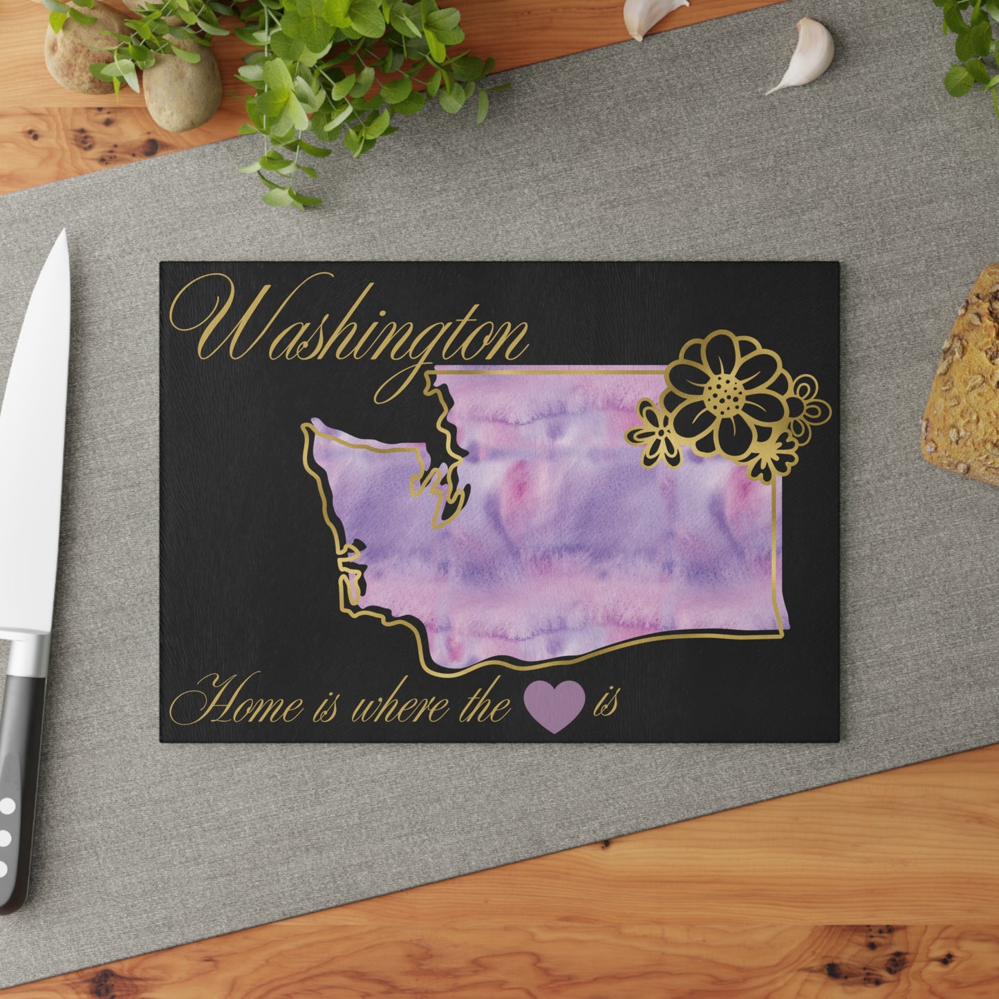 🌸 Washington Floral State Cutting Board – Lavender Mist & Golden Bloom Elegance 🌿