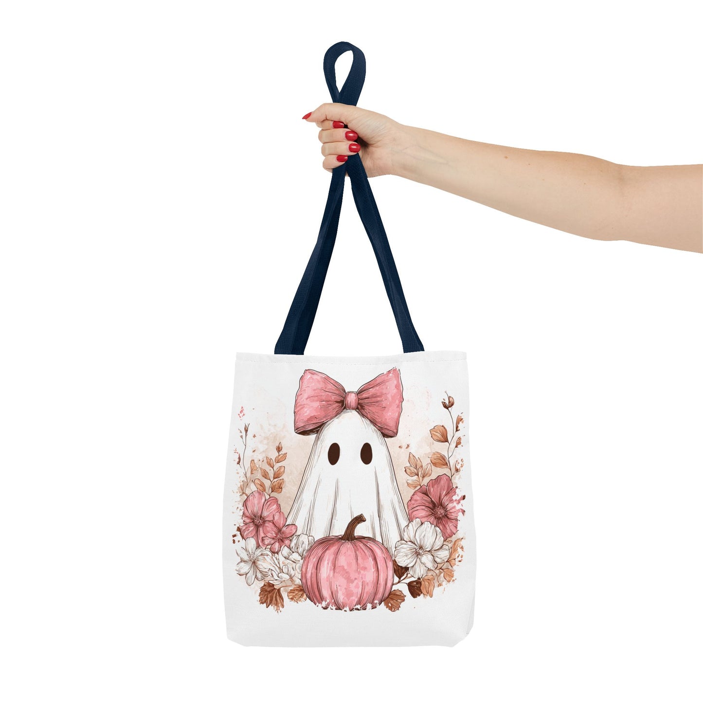 ๐ป Pink Bow Ghost Floral Halloween Tote Bag โ Spooky Cute with Fall Charm ๐๐