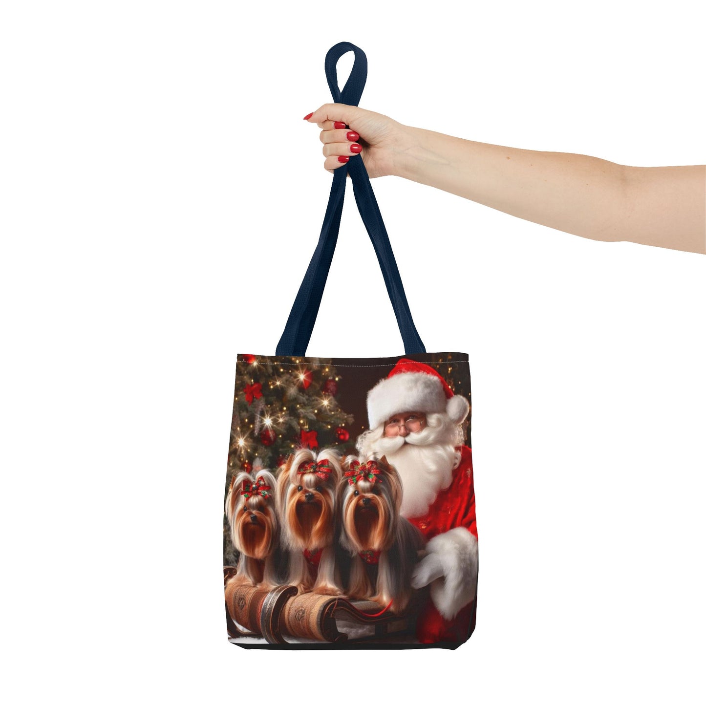 🎅 Santa & Yorkies Christmas Tote Bag – Holiday Cheer with a Furry Twist 🎄