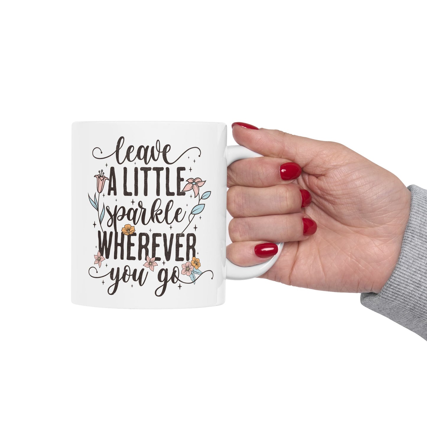 Taza floral “Deja un poco de brillo dondequiera que vayas” ✨