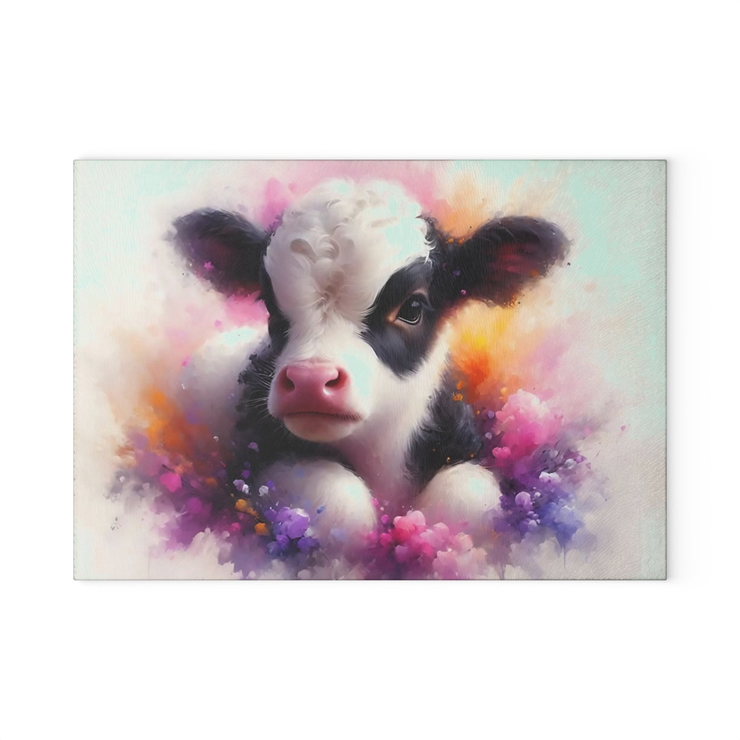 🐮 Baby Cow Floral Splash Cutting Board – Sweet Farmhouse Charm for Your Kitchen