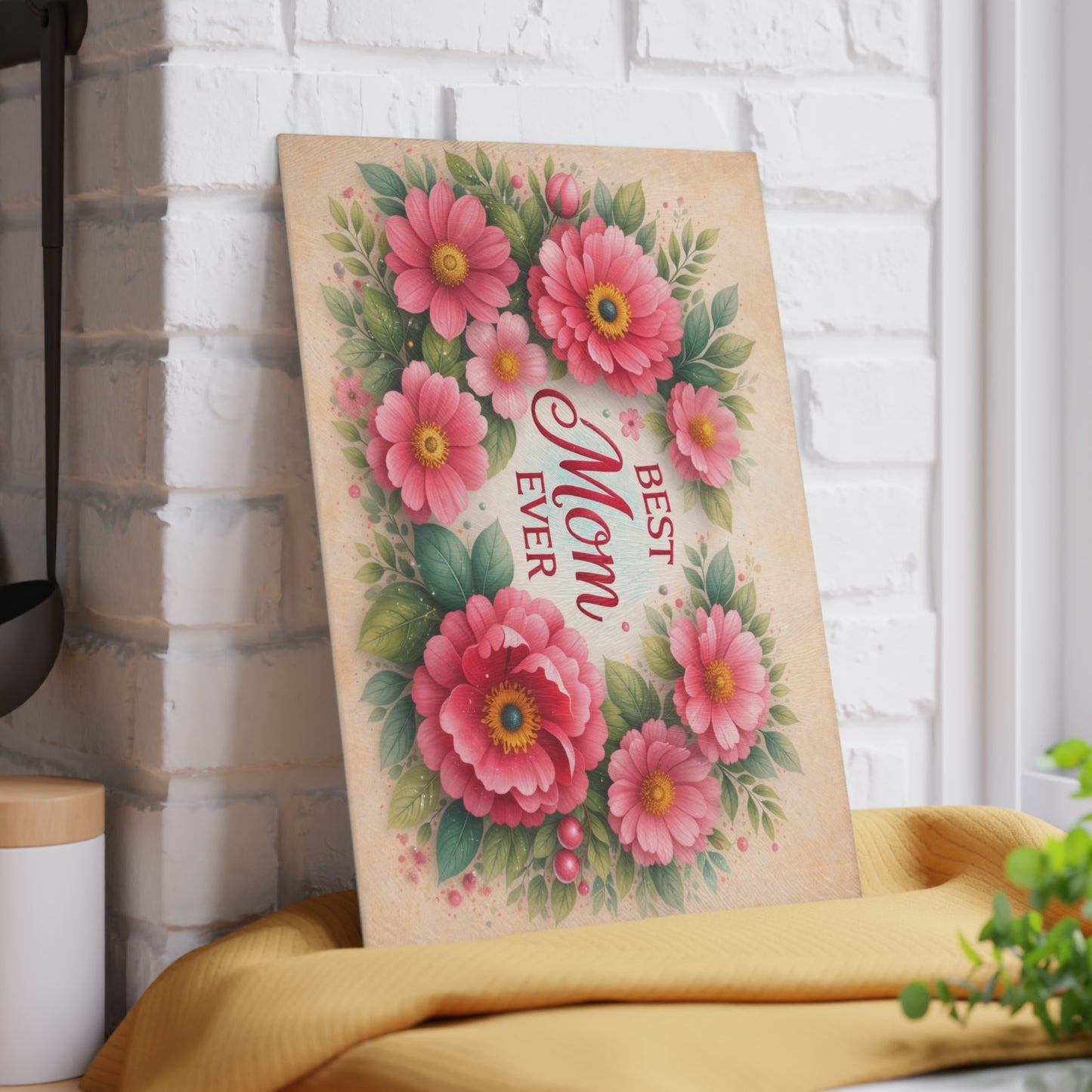 Best Mom Ever Floral Glass Cutting Board – Elegant Kitchen Gift for Her