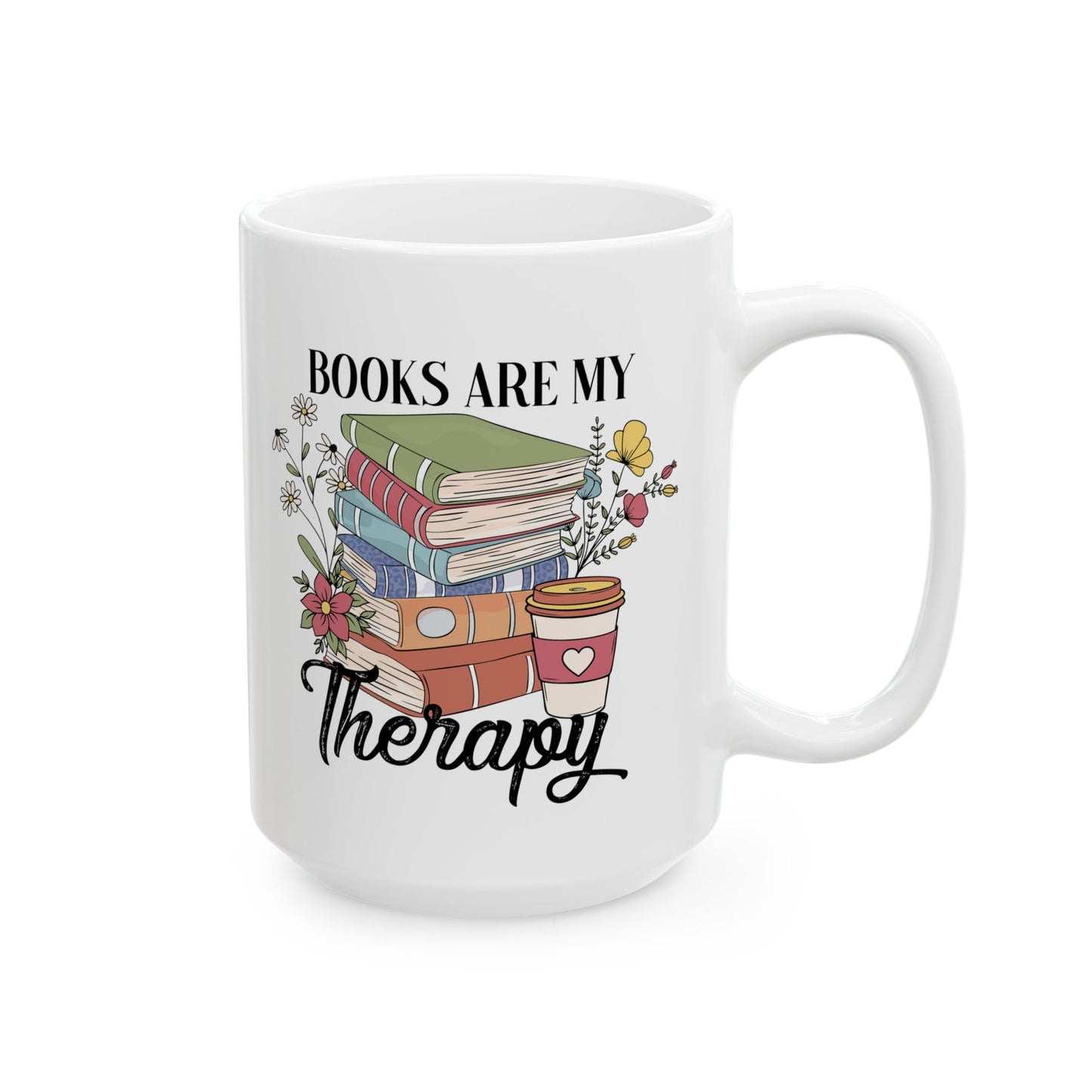 ☕📚 Book Lover’s Coffee Mug – Stacked Stories & Sips of Joy 🌼