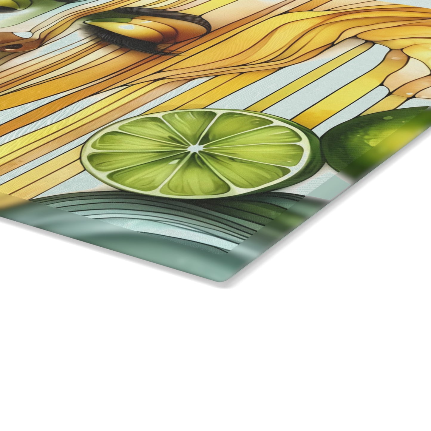 Tabla de cortar de vidrio con diseño de diosa de limón y lima: audaz, hermosa y refrescantemente única