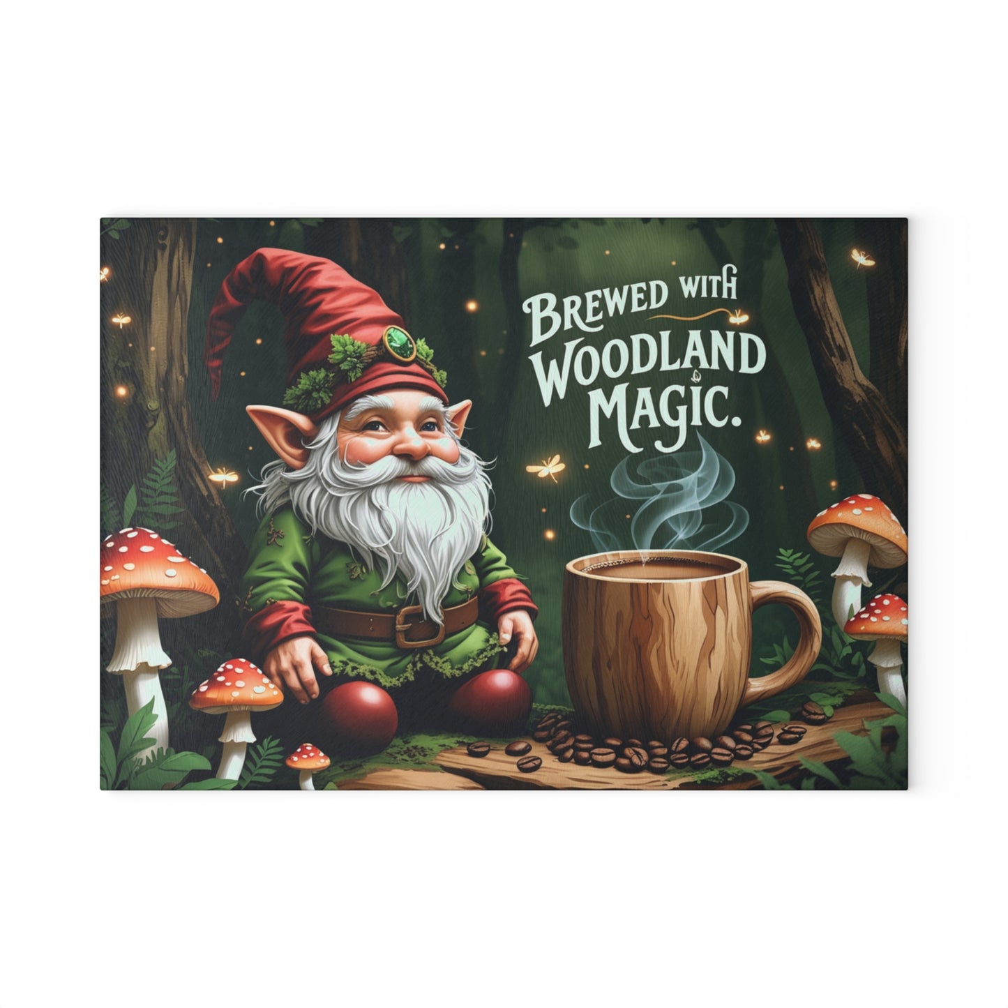 🍄☕ Brewed with Woodland Magic Gnome Cutting Board – Enchant Your Kitchen 🍄☕