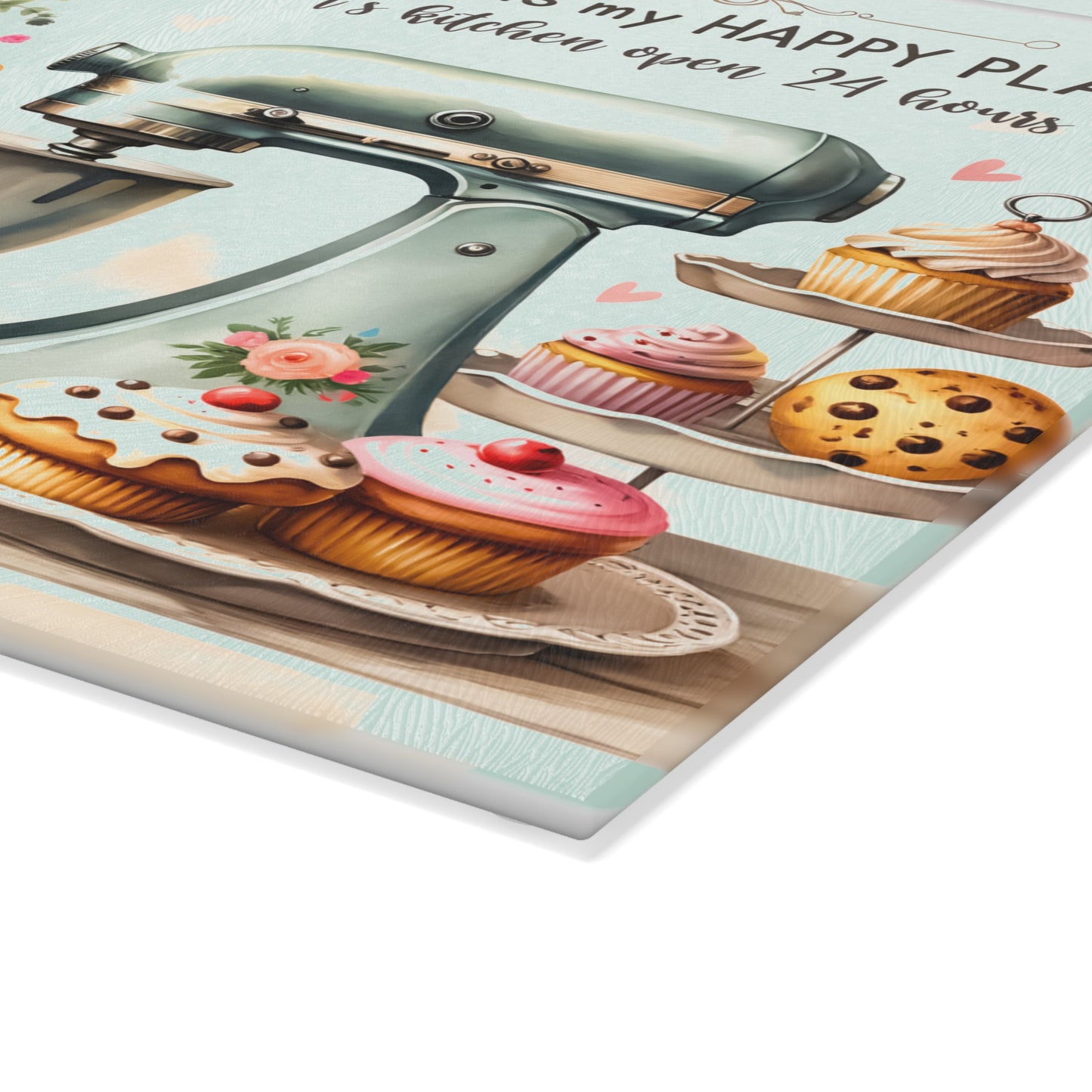 🧁 Kitchen Is My Happy Place Cutting Board – Whimsical Retro Charm for the Sweet-Hearted Baker