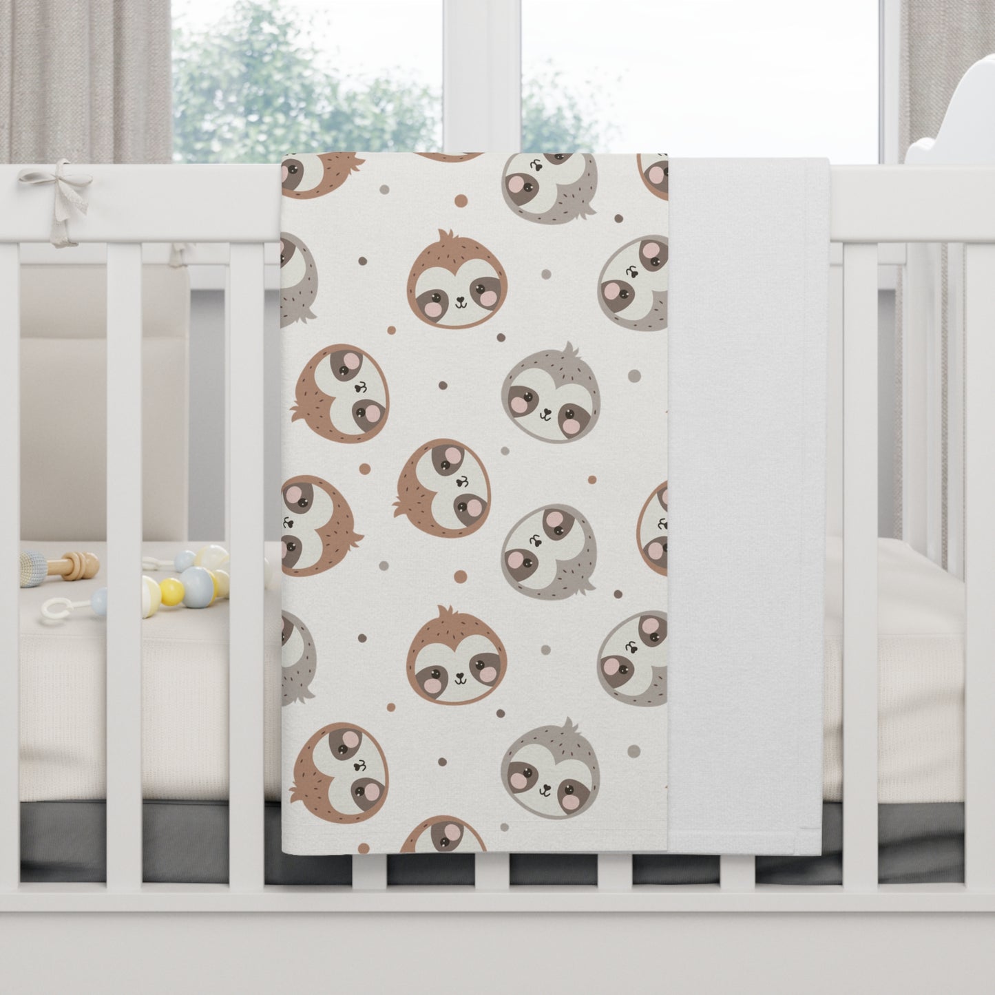 Cozy Cream Sloth Faces Baby Blanket – Ultra-Soft Fleece 30″×40″ | Neutral Nursery Sweet