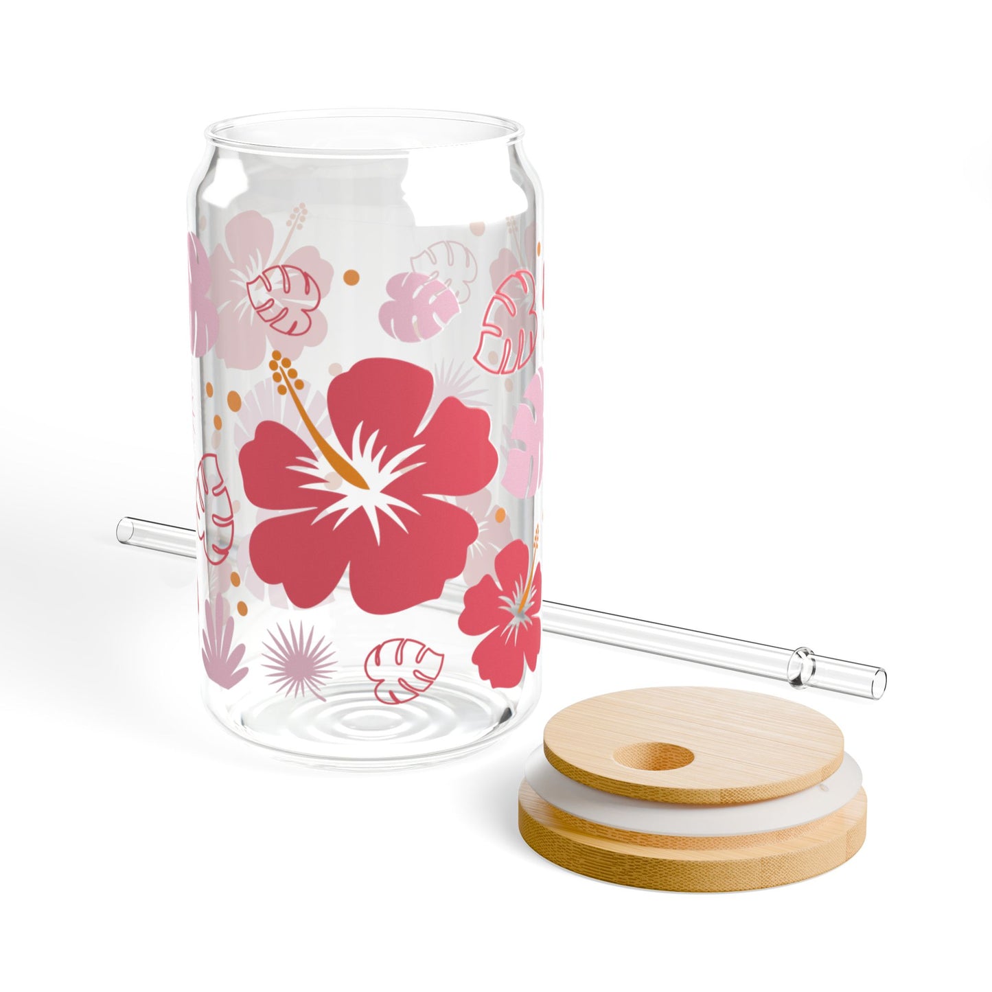 🌺 Tropical Hibiscus Sipper Glass – Aloha Vibes in Every Sip 🌴