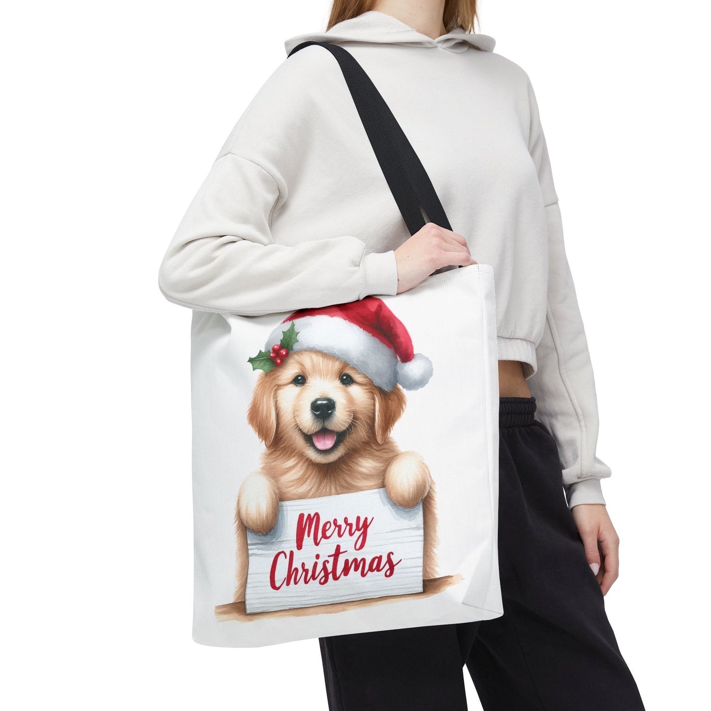 🐾 Golden Retriever “Merry Christmas” Tote Bag – Holiday Cheer in Every Carry 🎄
