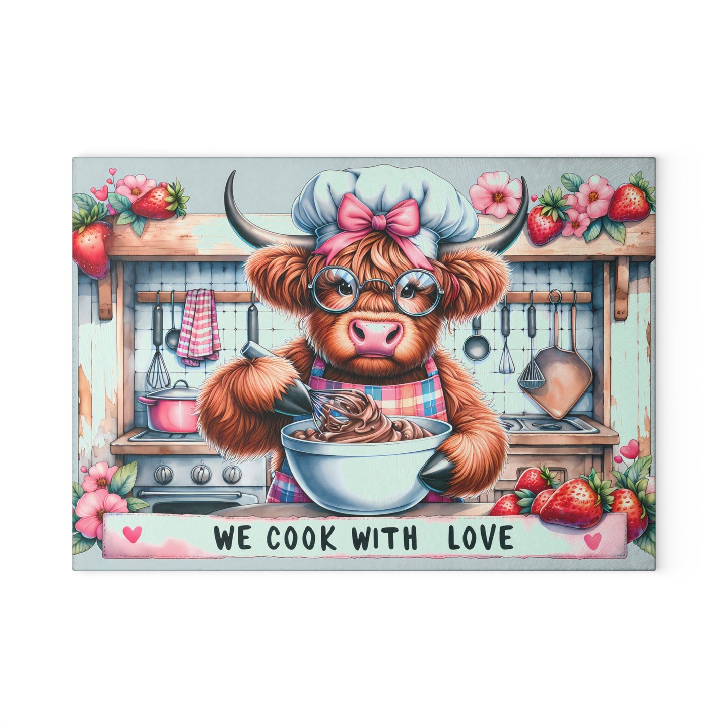 🐮 We Cook With Love Cutting Board – Whisking Up Sweetness & Farmhouse Charm