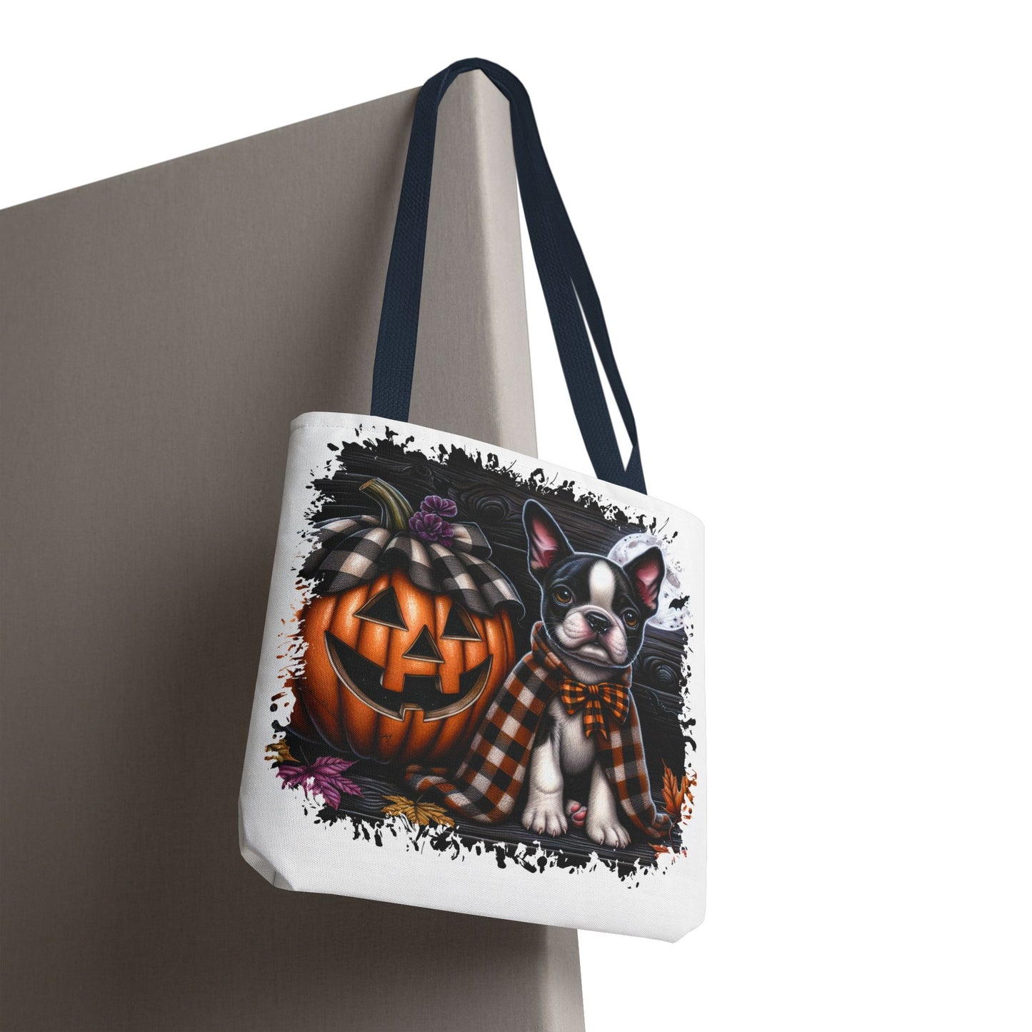 🎃 Boston Terrier Halloween Tote Bag – Spooky Cute with Plaid Style 🐾🖤👜