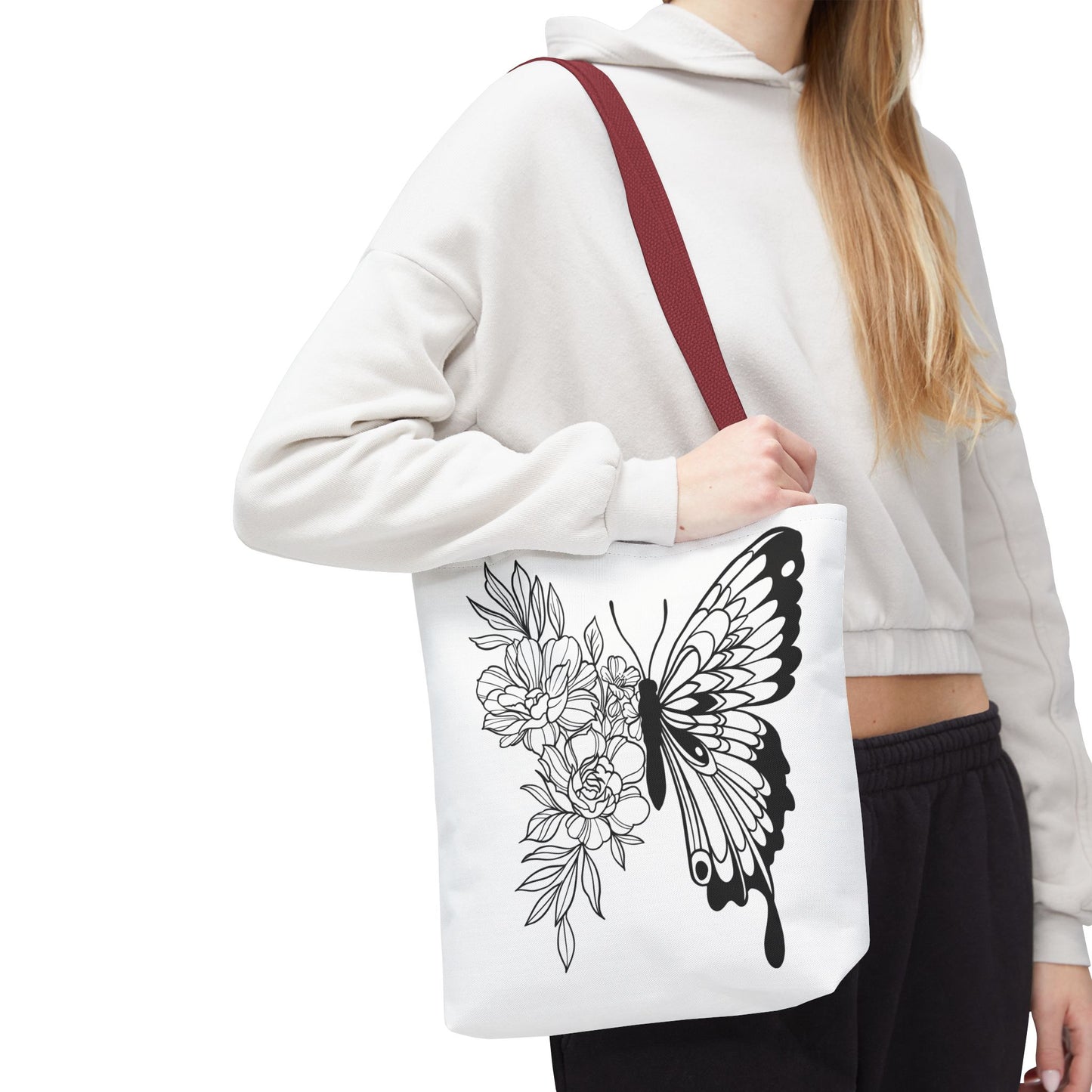 🦋 Black & White Butterfly Floral Tote Bag – Elegant Simplicity in Every Carry 🌸👜