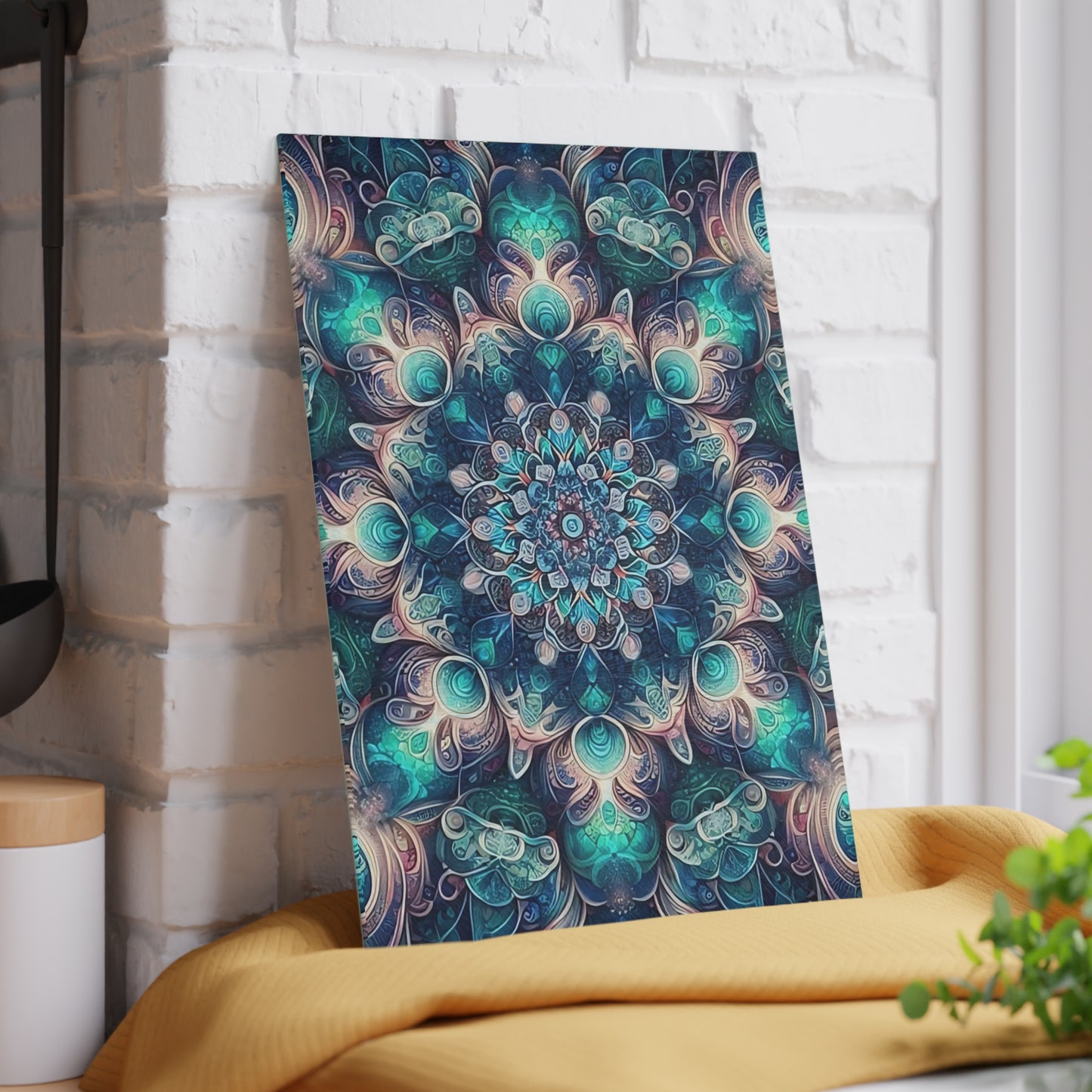 Tabla de cortar de vidrio templado con arte abstracto | Decoración de cocina moderna | Pieza de exhibición artística
