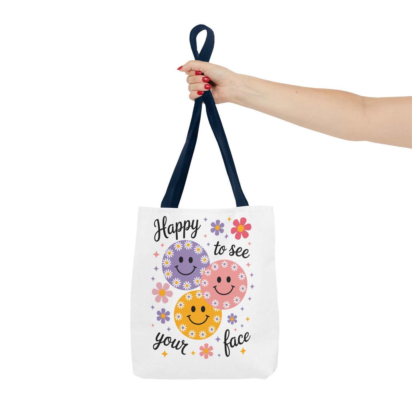 ๐ผ Happy Face Daisy Tote Bag โ Retro Smiles with Floral Charm ๐ธ