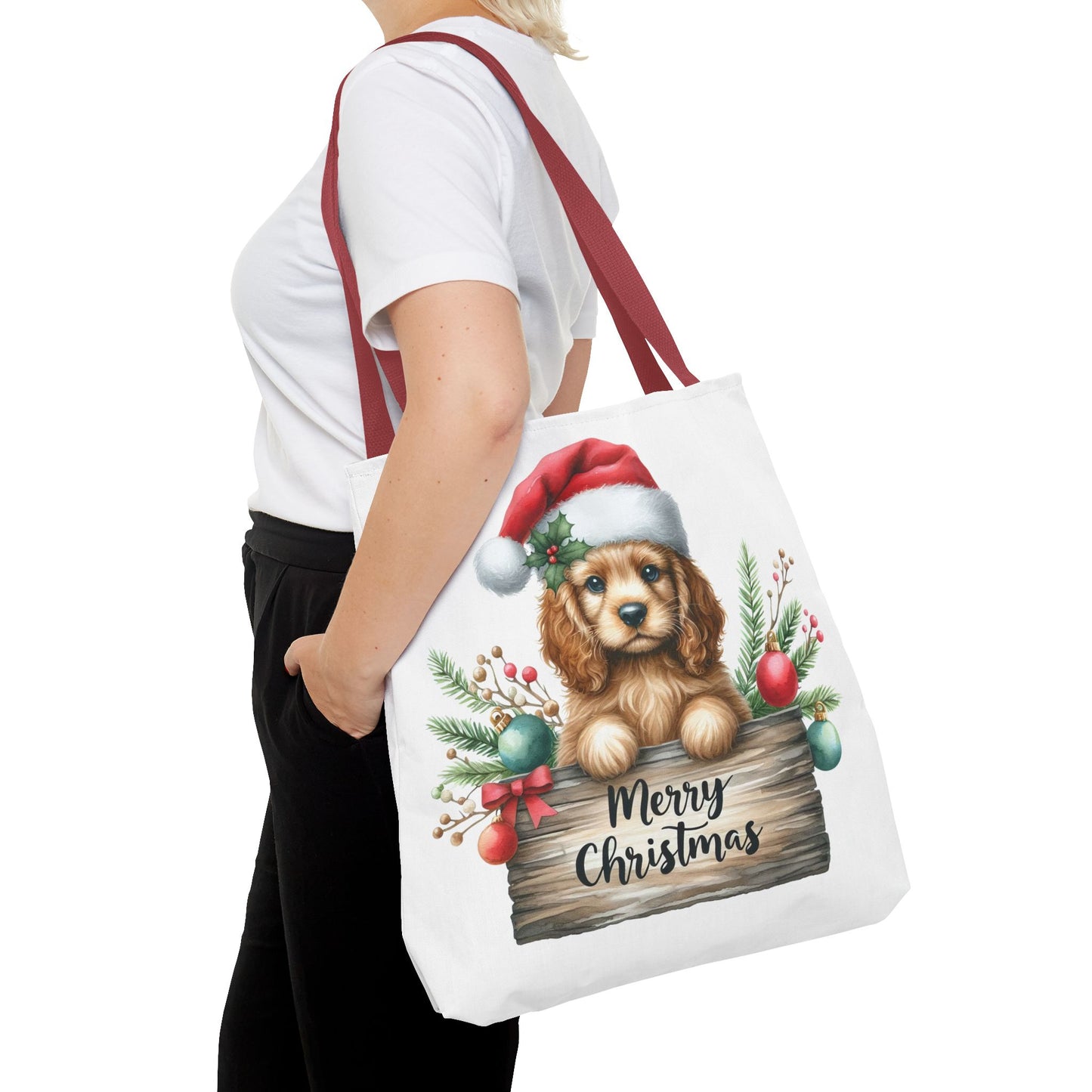 🐶 Cocker Spaniel “Merry Christmas” Tote Bag – Cozy Holiday Charm in Every Stitch 🎄