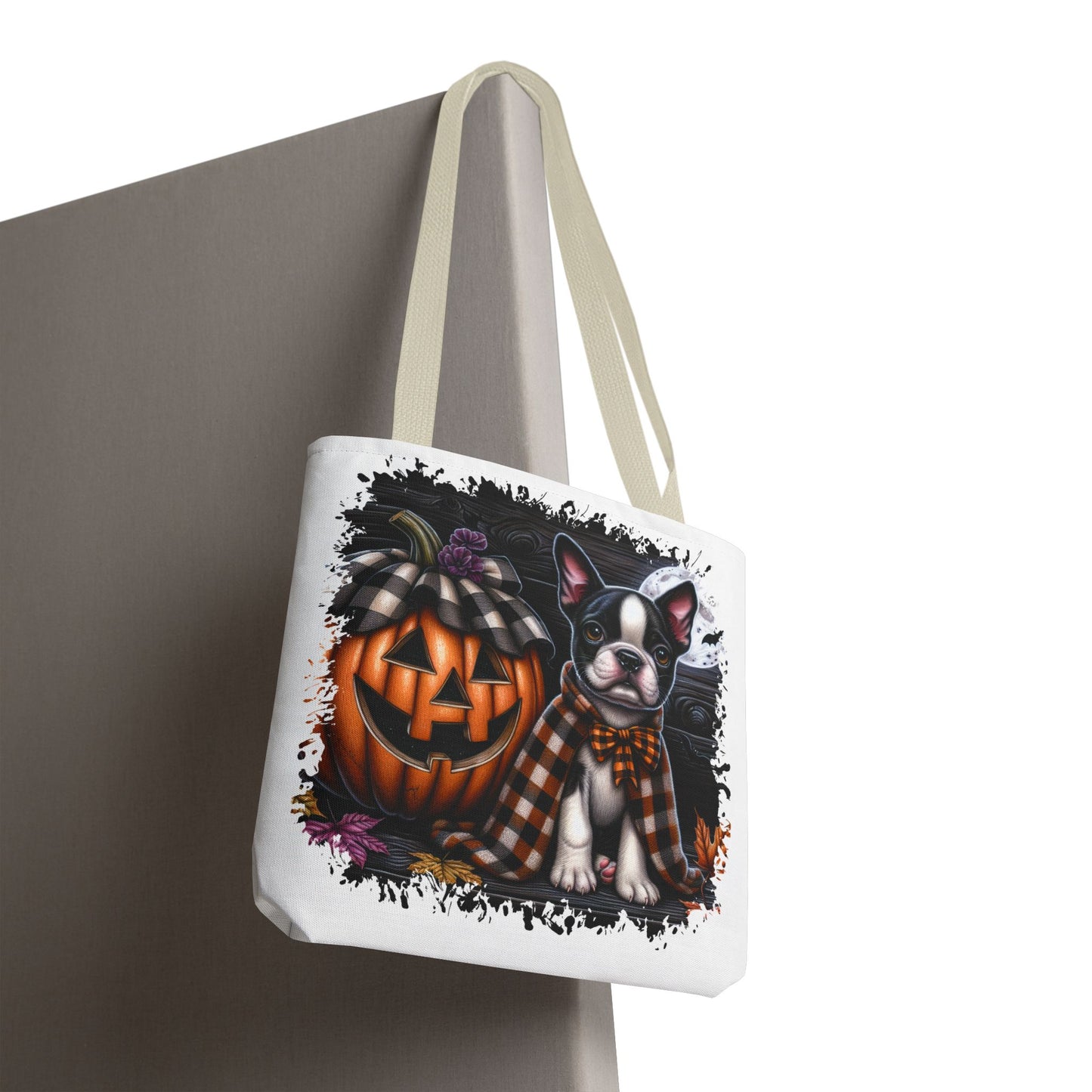 🎃 Boston Terrier Halloween Tote Bag – Spooky Cute with Plaid Style 🐾🖤👜
