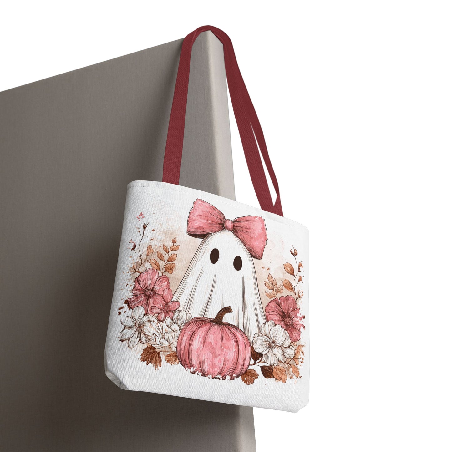 ๐ป Pink Bow Ghost Floral Halloween Tote Bag โ Spooky Cute with Fall Charm ๐๐
