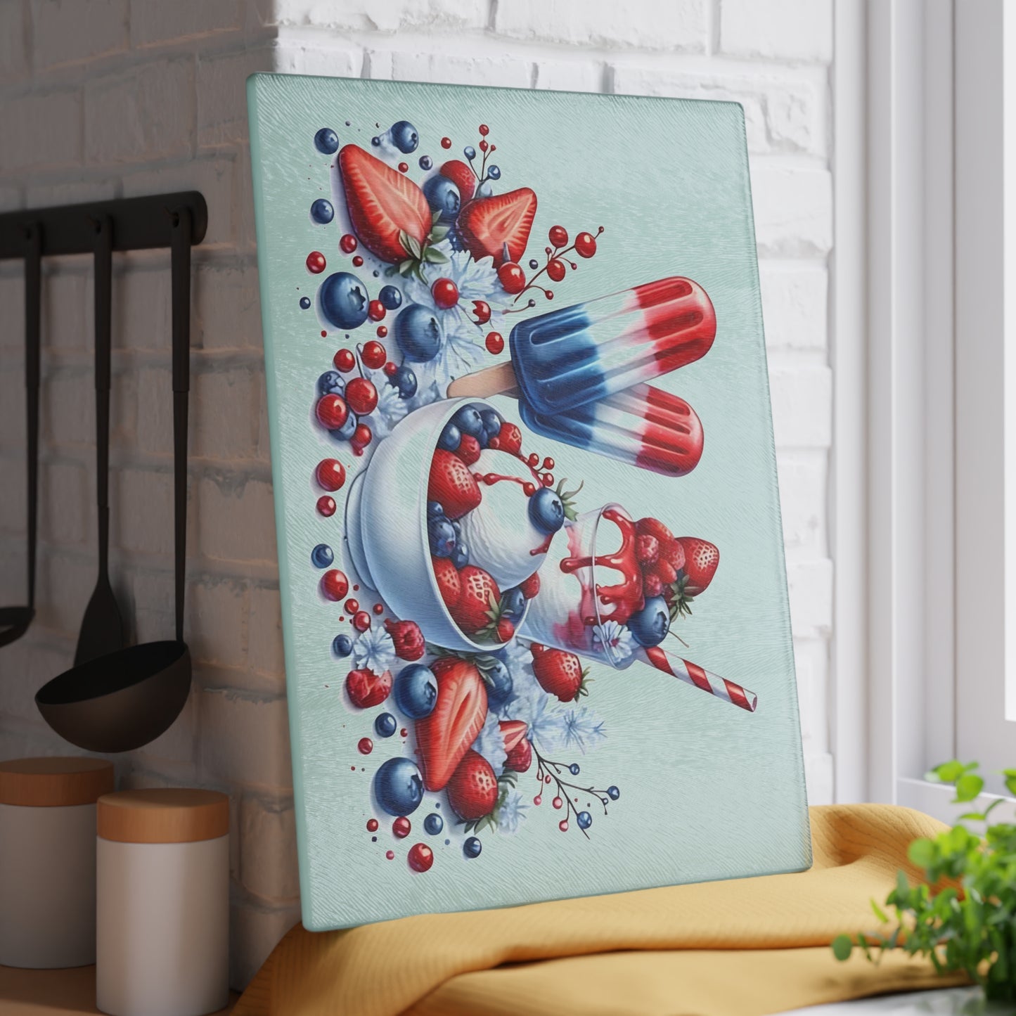 Tabla de cortar de vidrio para postres del 4 de julio: un dulce estilo patriótico para celebraciones de verano