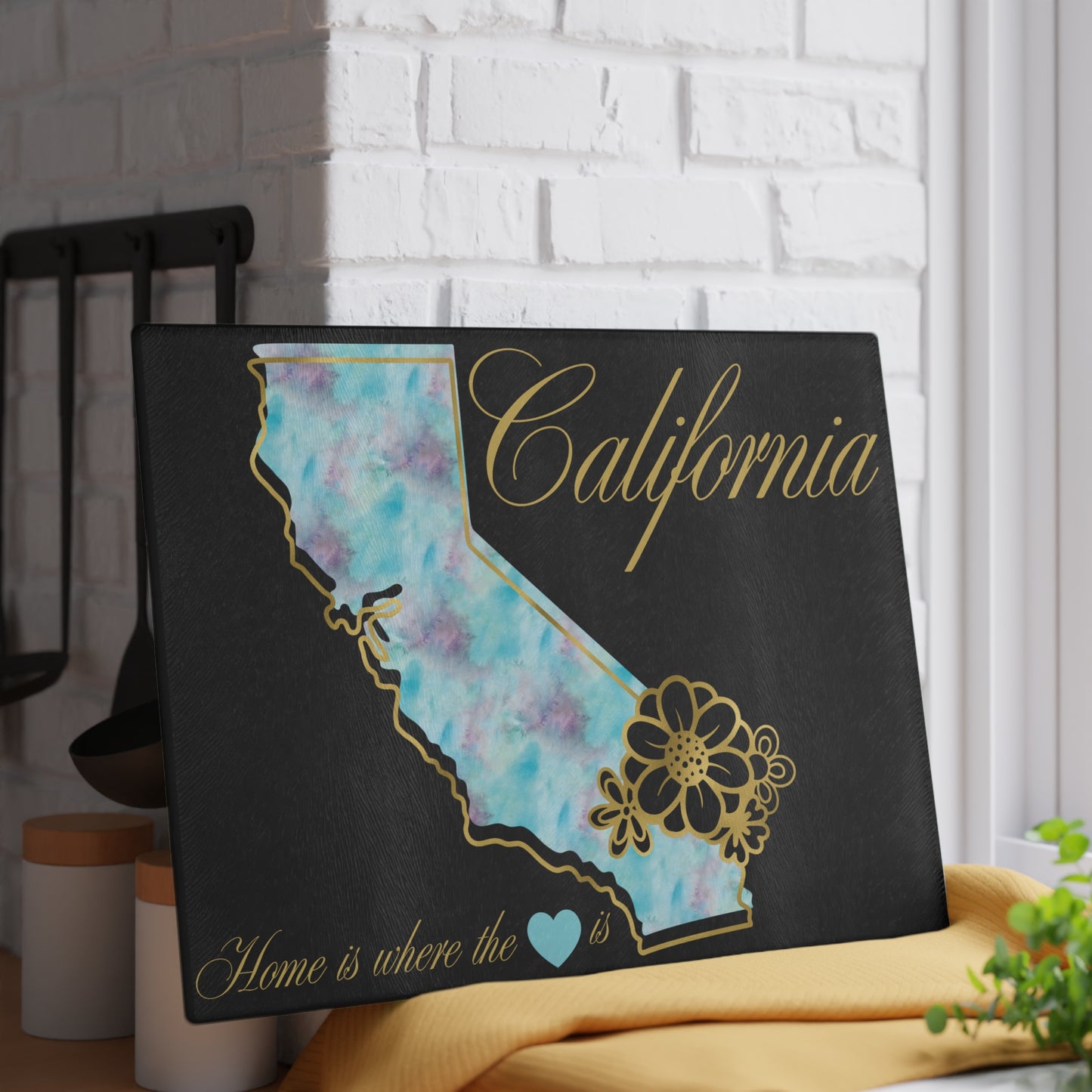 🪷 California Floral State Cutting Board – Watercolor West Coast Elegance for Your Kitchen 🌊