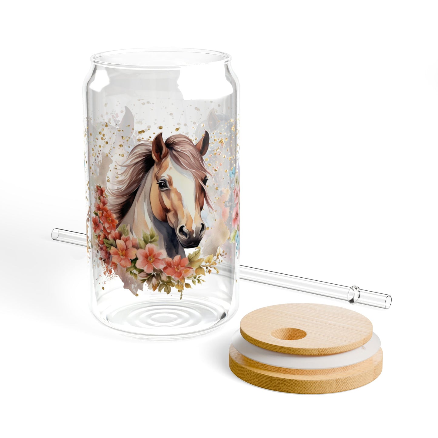 🐴🌸 Floral Horse Beauty Sipper Glass – Country Charm in Every Sip 🌟