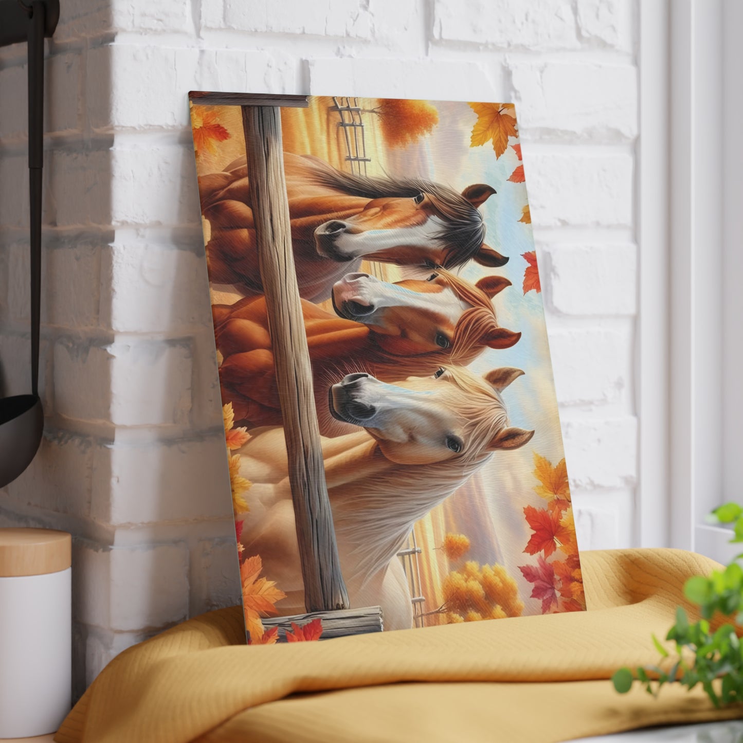 🐴 Autumn Pasture Horses Cutting Board – Rustic Elegance for Your Kitchen 🍂