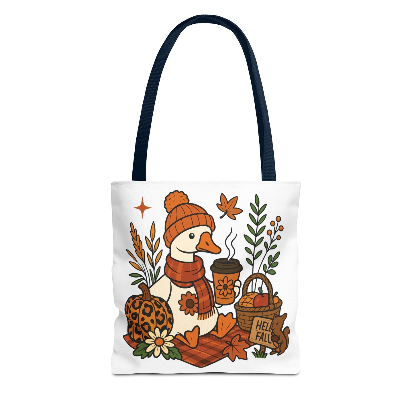 🧣 Hello Fall Cozy Duck Tote Bag – A Quirky Autumn Hug in a Bag 🍂🦆