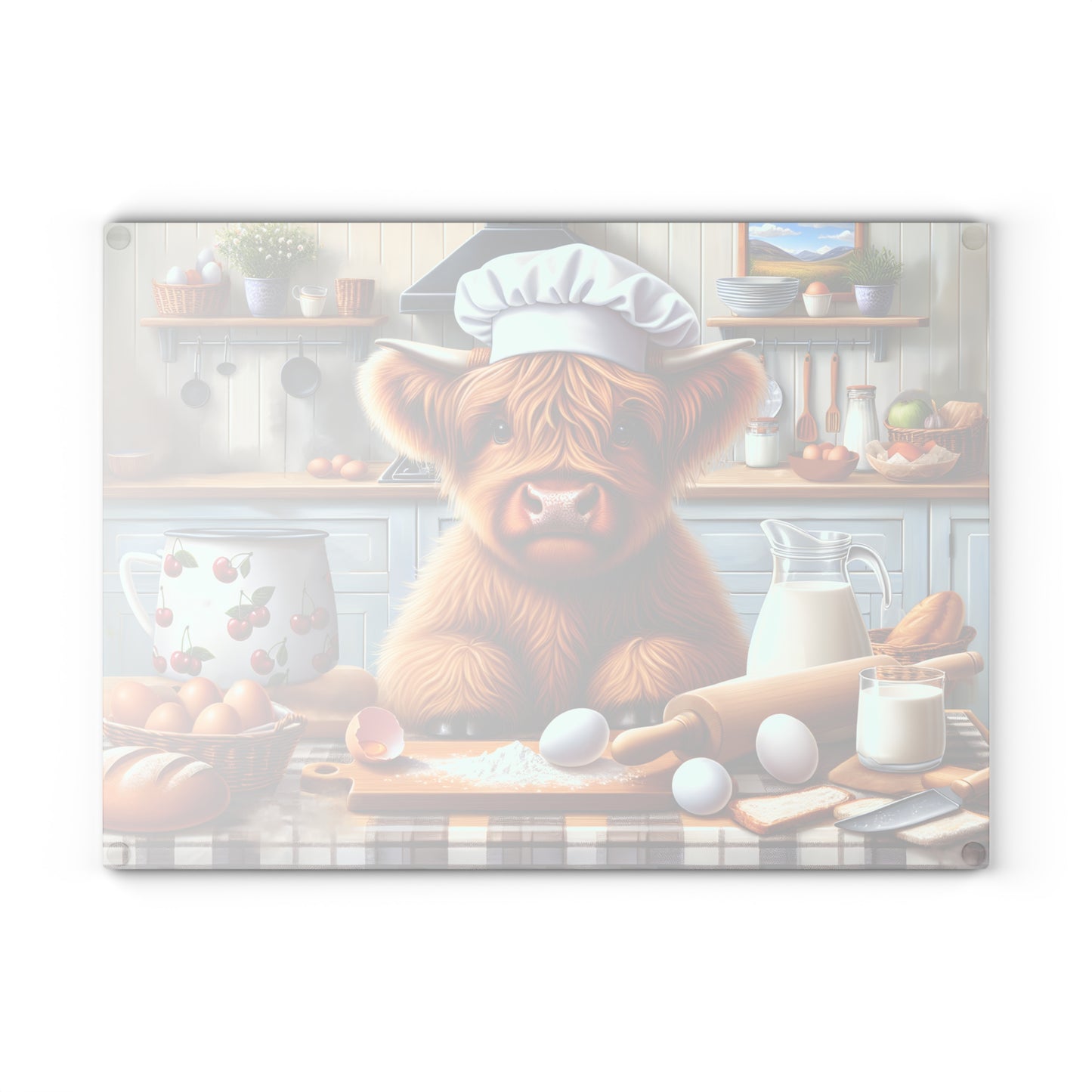 🐮 Holiday Highland Chef Cow Cutting Board – Rustic Charm with Kitchen Whimsy