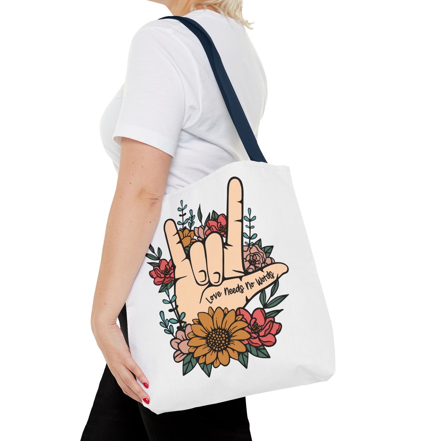 Bolsa de tela con gesto de "Te amo" en ASL (siglas en inglés)