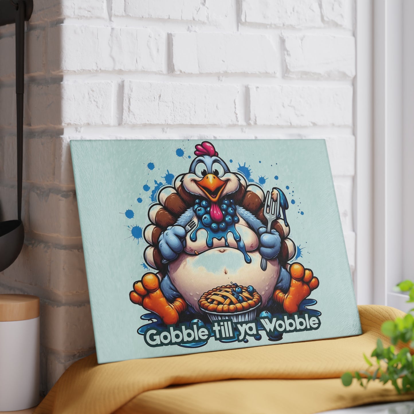 🦃🥧 Gobble Till Ya Wobble Cutting Board – Fun Thanksgiving Kitchen Décor with Playful Turkey & Pie 🎉🍽️