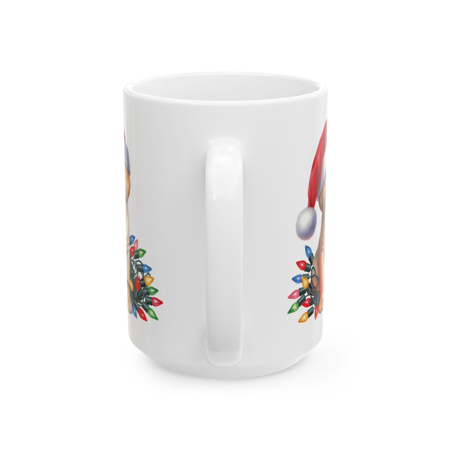 🎄 Labrador Puppy Christmas Mug – Santa Hat & Holiday Lights Cheer 🐾
