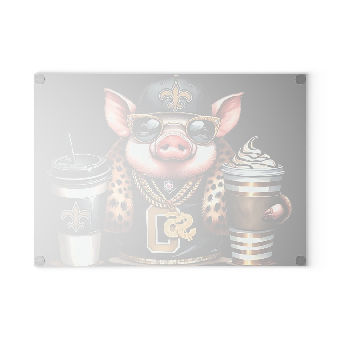 Tabla de cortar de vidrio Boss Pig en negro y dorado: un estilo de charcutería de lujo para cocinas atrevidas y divertidas