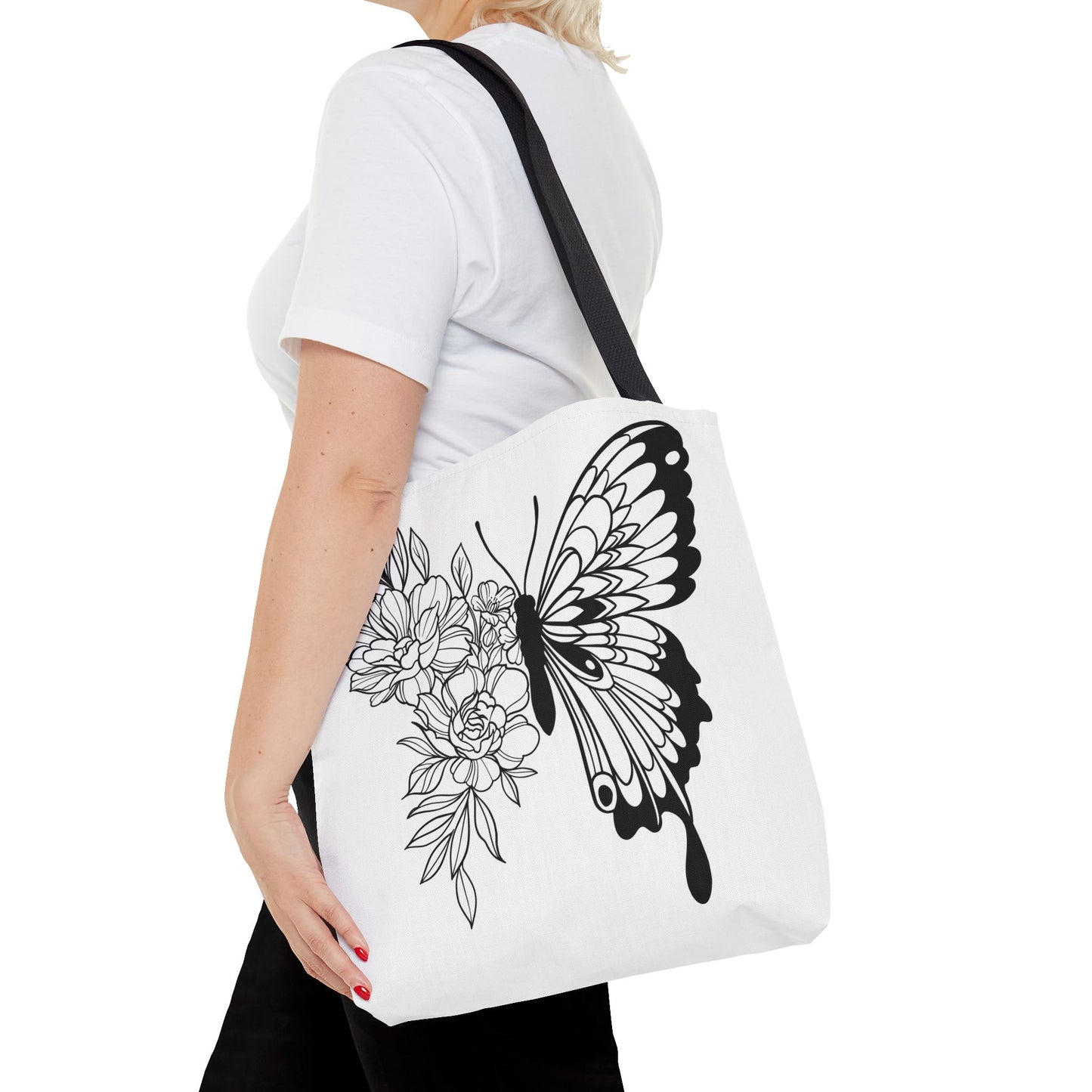 🦋 Black & White Butterfly Floral Tote Bag – Elegant Simplicity in Every Carry 🌸👜
