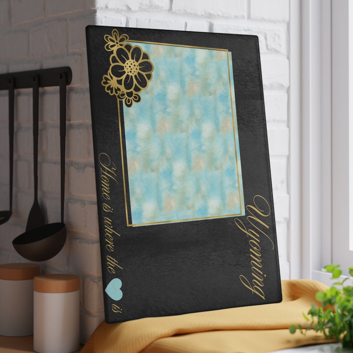 🌿 Wyoming Floral State Cutting Board – Sky Blue Serenity Meets Rustic Gold 🌿