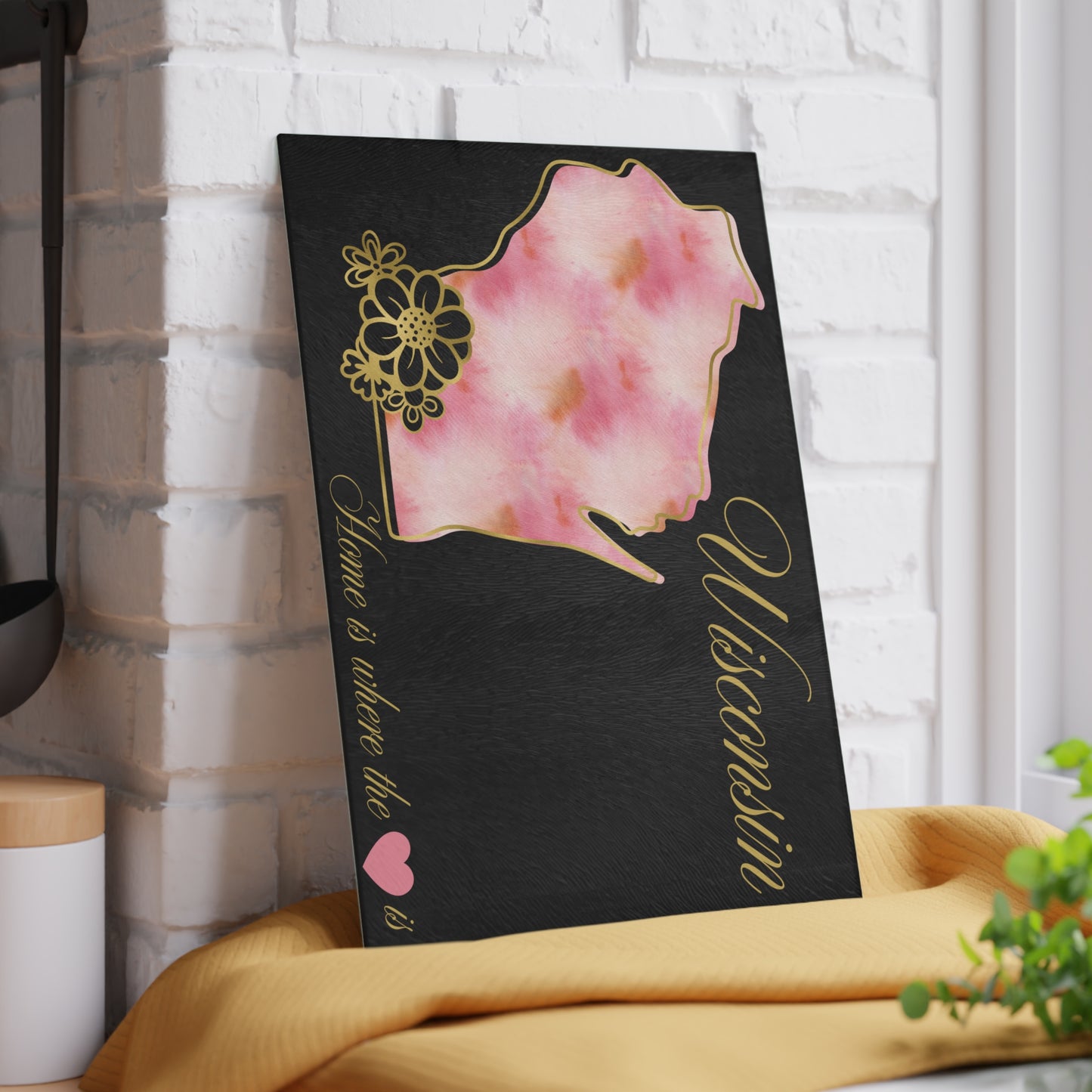 🌸 Wisconsin Floral State Cutting Board – Pink Blossoms & Hometown Charm 🌸