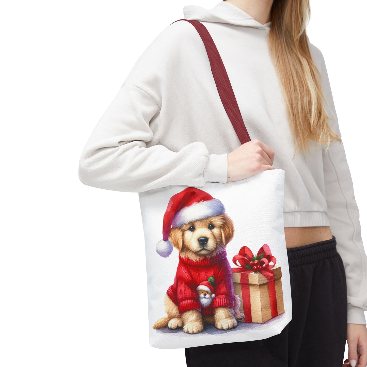🎄 Golden Retriever Puppy Christmas Tote Bag – Festive Charm for Dog Lovers 🐶