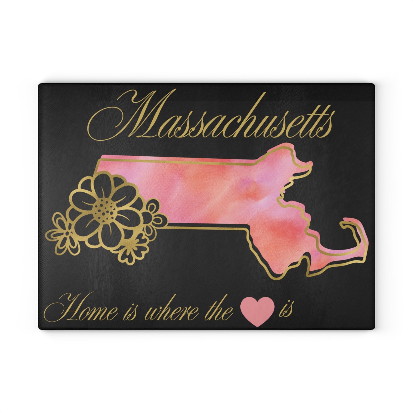 🌸 Massachusetts State Cutting Board – Soft Blush Beauty with Home Heart Charm