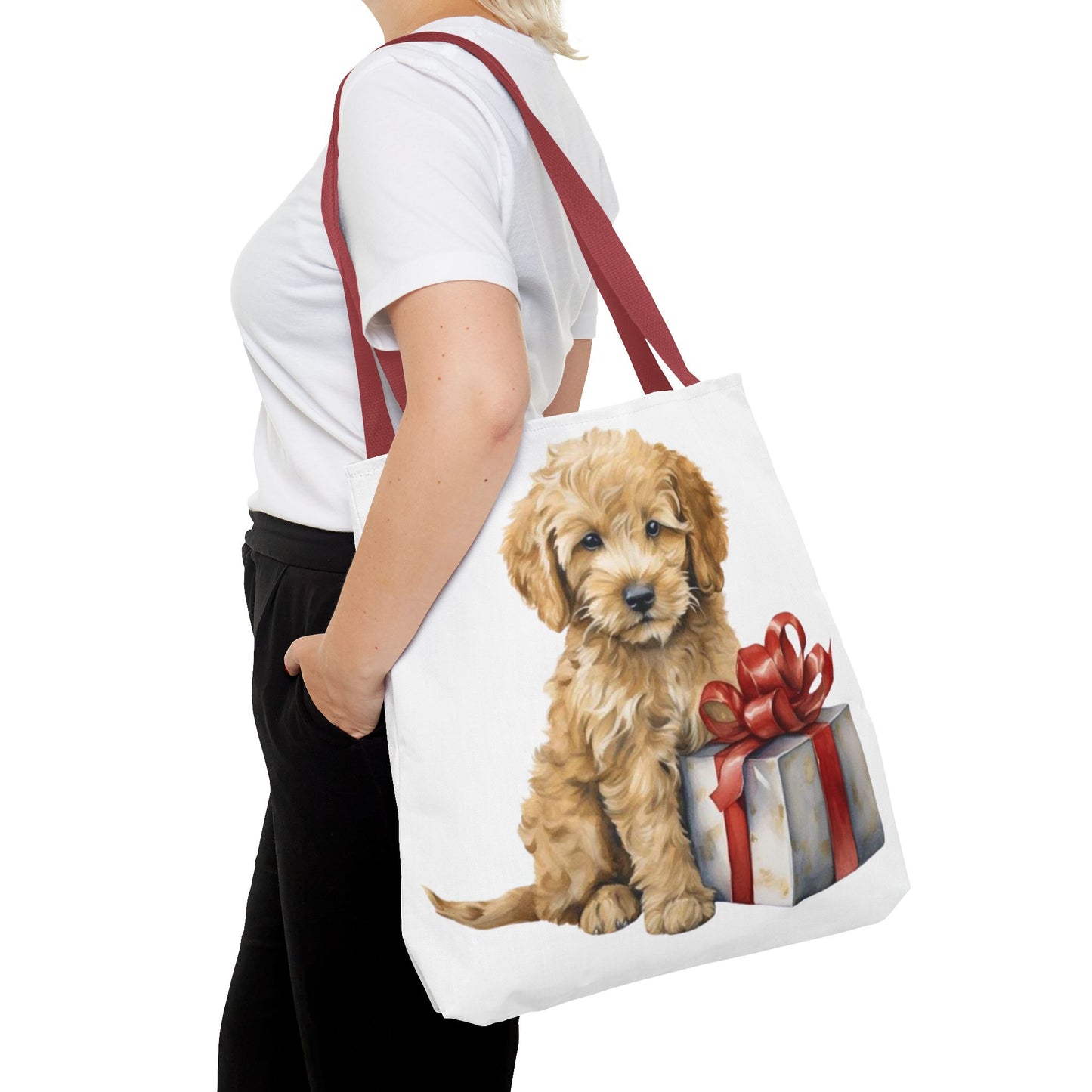 🎁 Goldendoodle Puppy Tote Bag – Sweet & Snuggly Holiday Charm for Dog Lovers 🐶